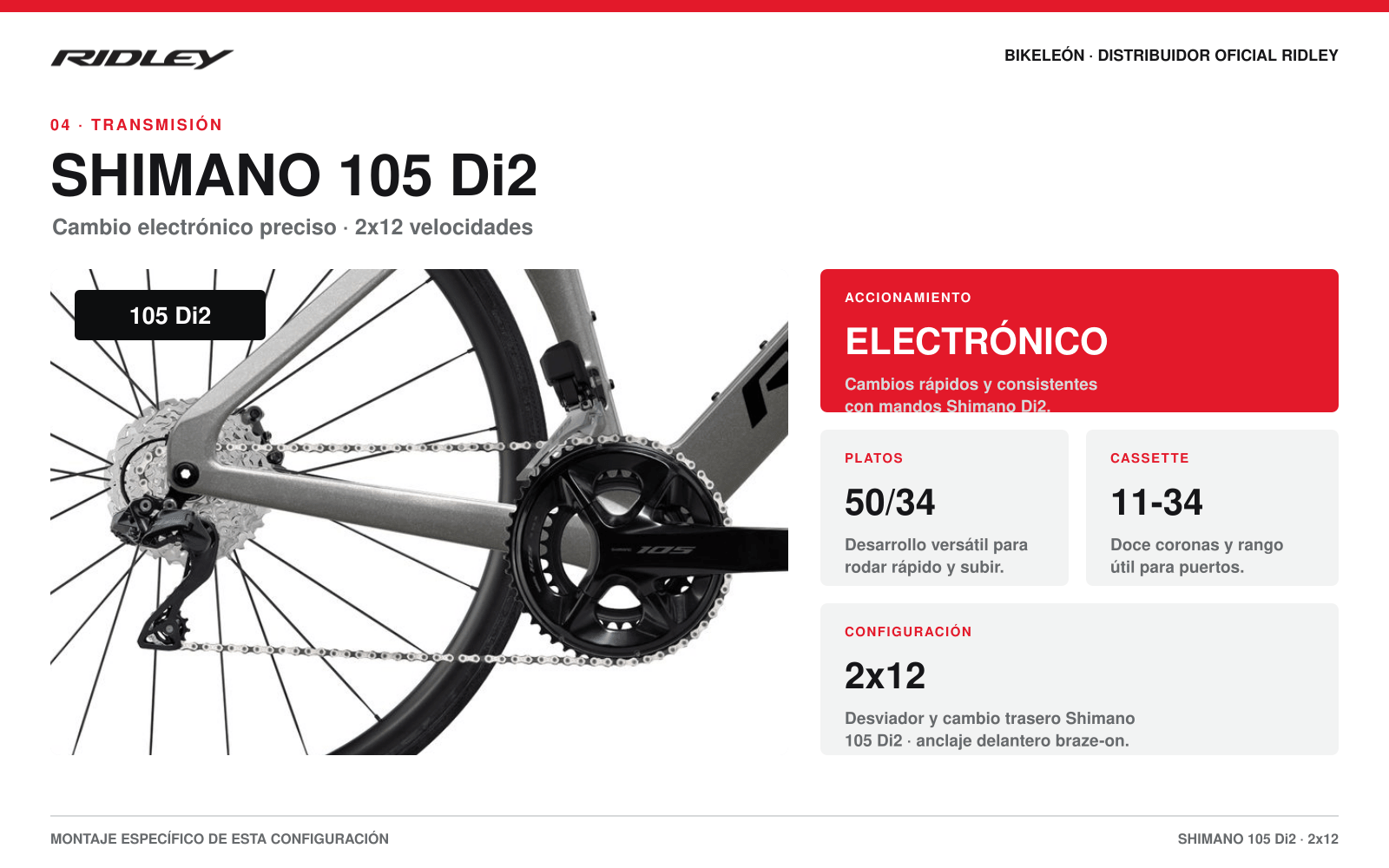 Transmisión electrónica Shimano 105 Di2 de la Ridley Noah 3.0