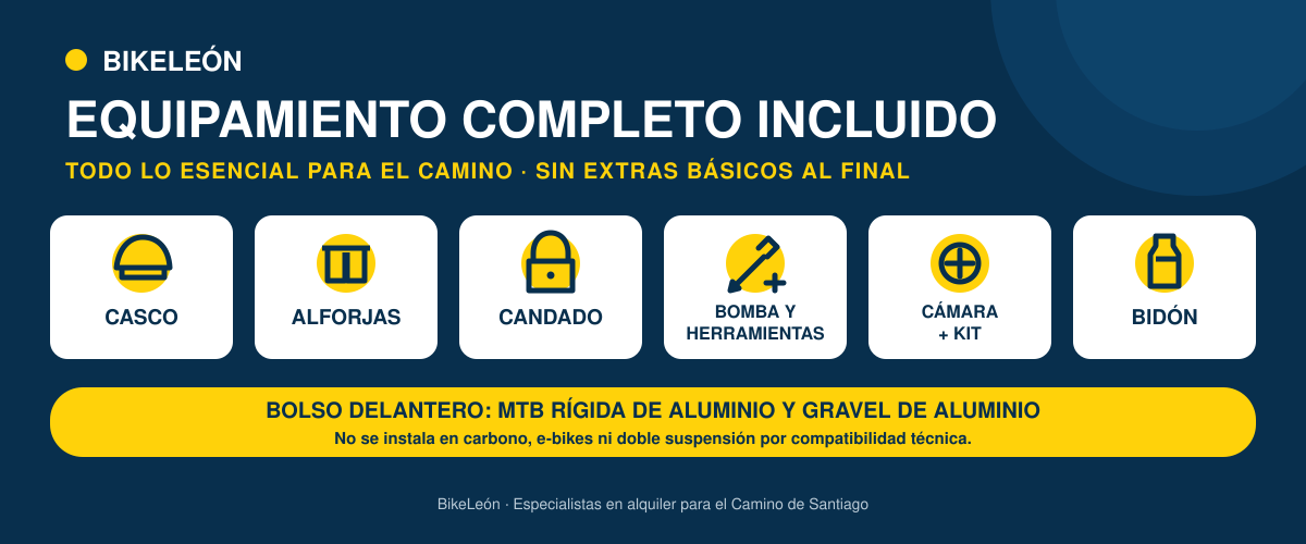 Equipamiento incluido en el alquiler de bicicleta Roncesvalles Santiago