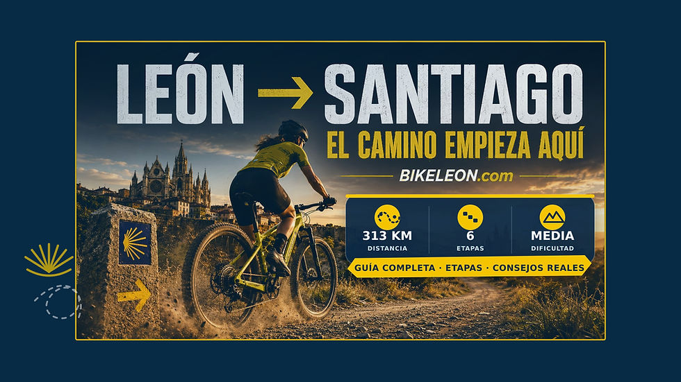 Peregrino en bicicleta realizando el Camino de Santiago desde León con una bicicleta de alquiler BikeLeón