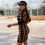 Thumbnail: Fashion Retro Check Knit Long Sleeve Sexy V-neck Dress coffee