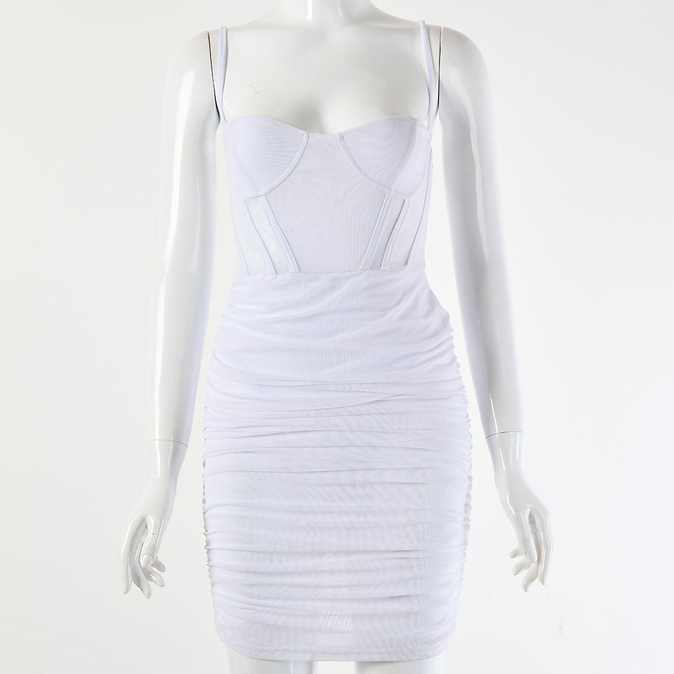 Thumbnail: Women Sexy Lace Mesh Sheer Spaghetti Strap Bodycon Pencil Mini Dress white