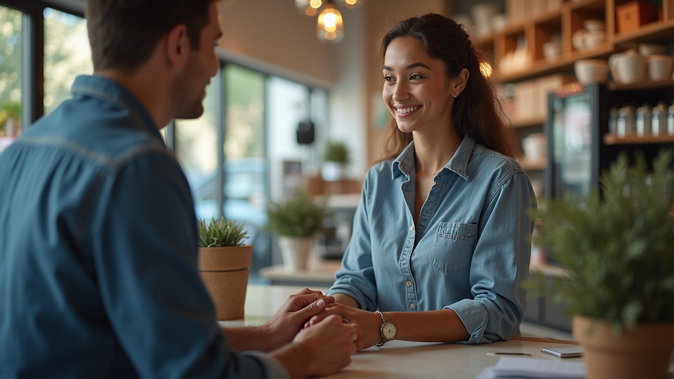 Eye-level view of a service provider assisting a customer