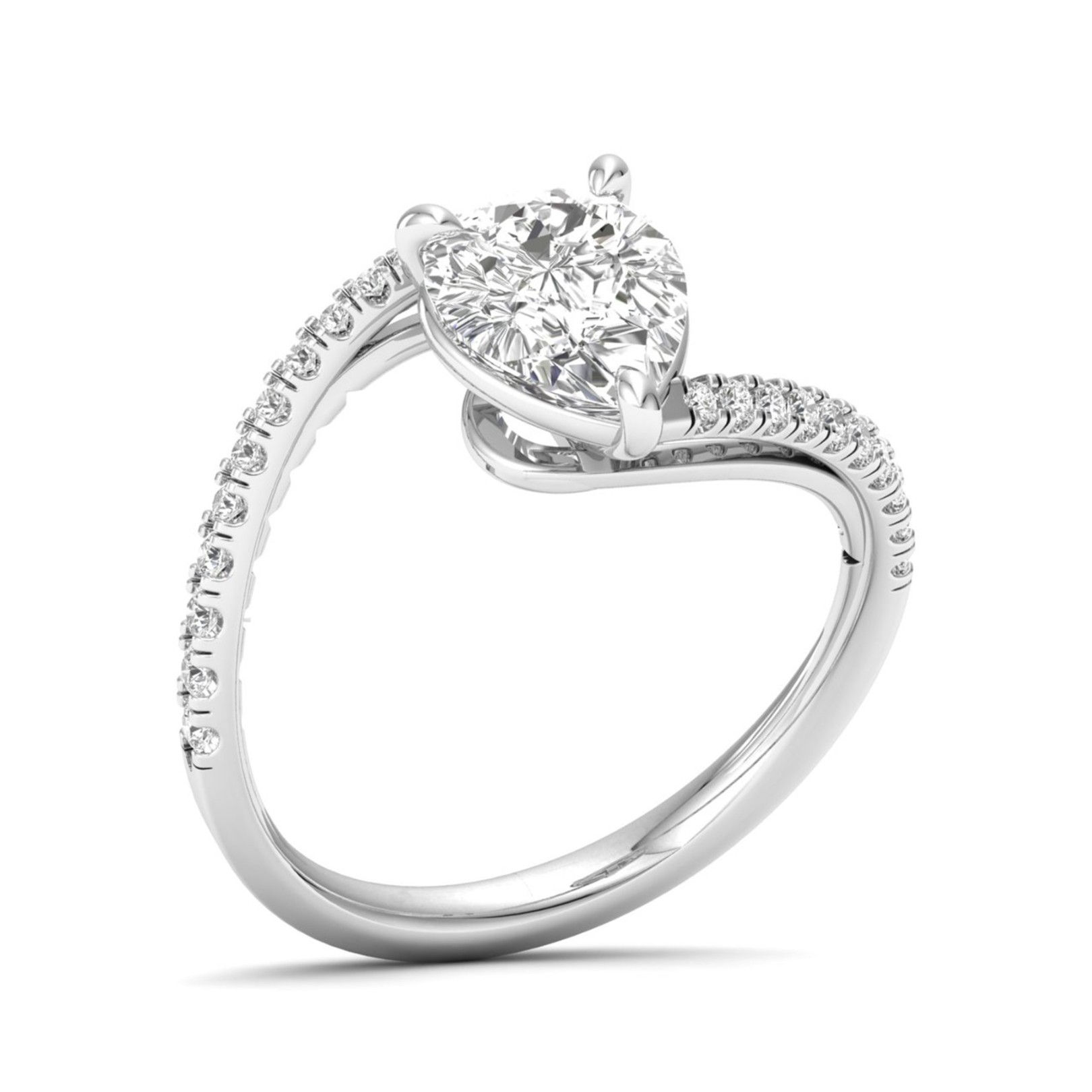 Solitaire Side-Stone Ring 1.75 Carat TW of Lab Grown Diamond in 14kt White Gold