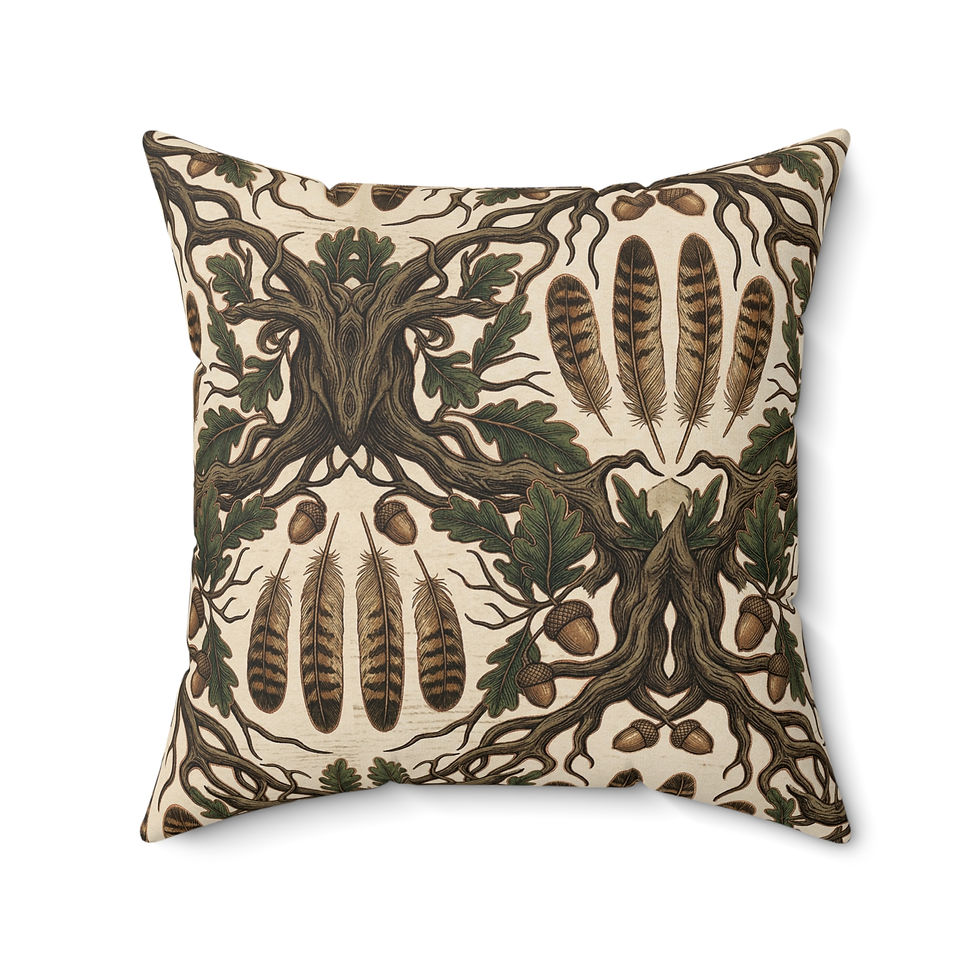 Thumbnail: The Oak Sentinel Feather and Acorn Net Pillow — Oak Leaves, Acorns & Feathers