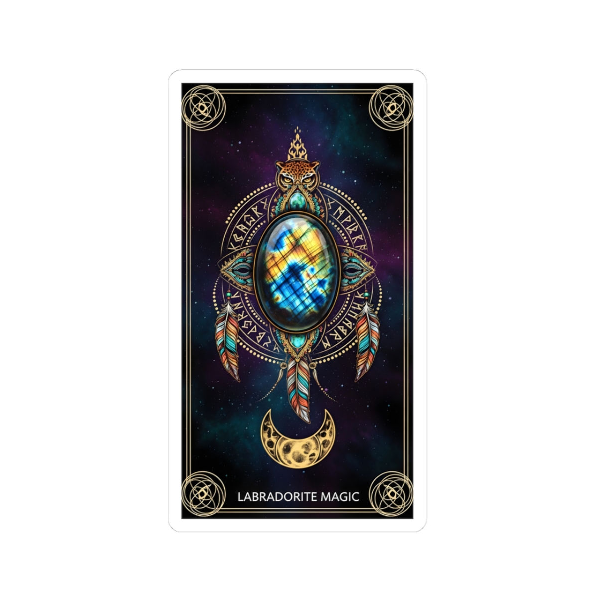 Labradorite Magic Sticker — Mystical Owl Dreamcatcher Kiss-Cut Sticker