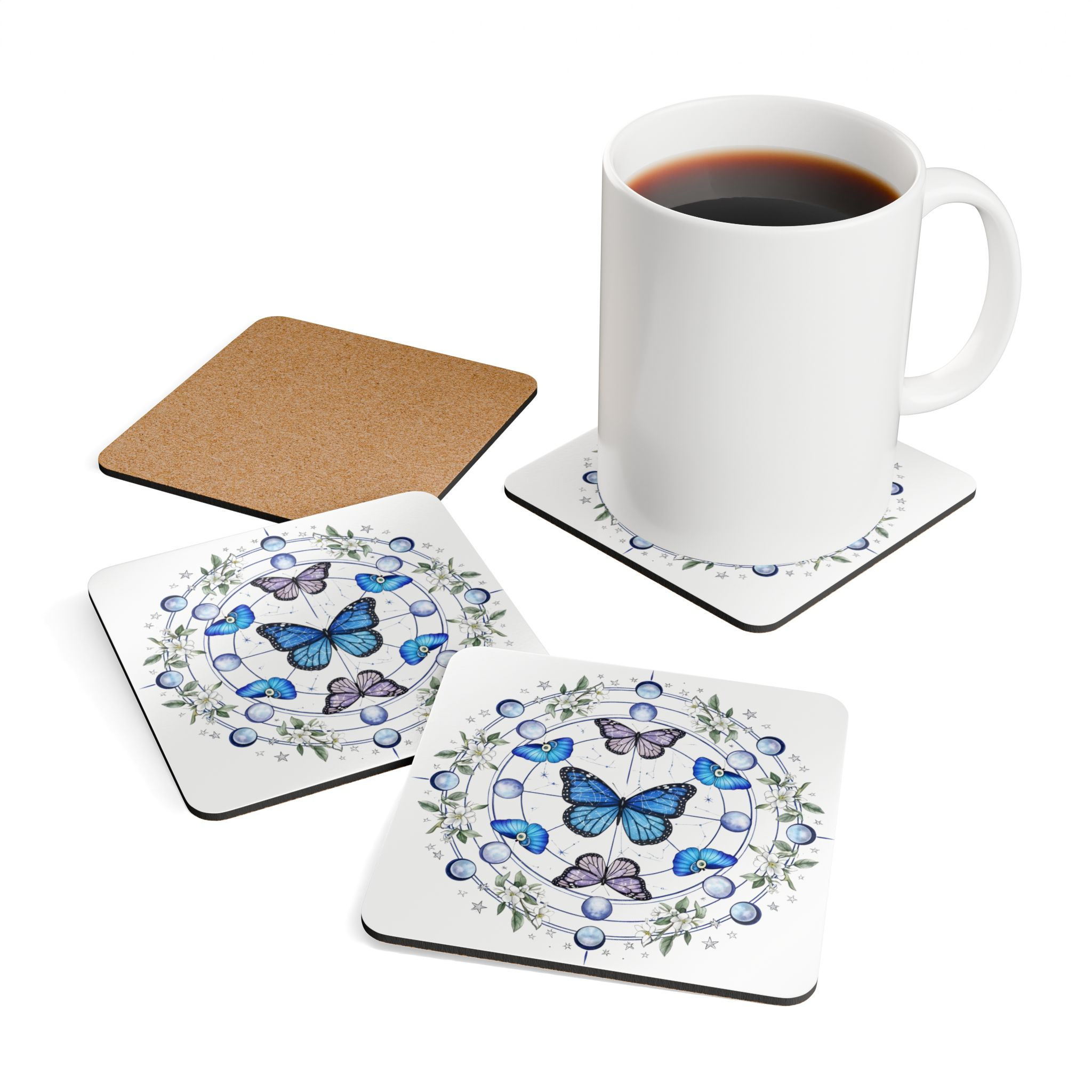 Butterfly Mandala Cork Coasters - Set of 4