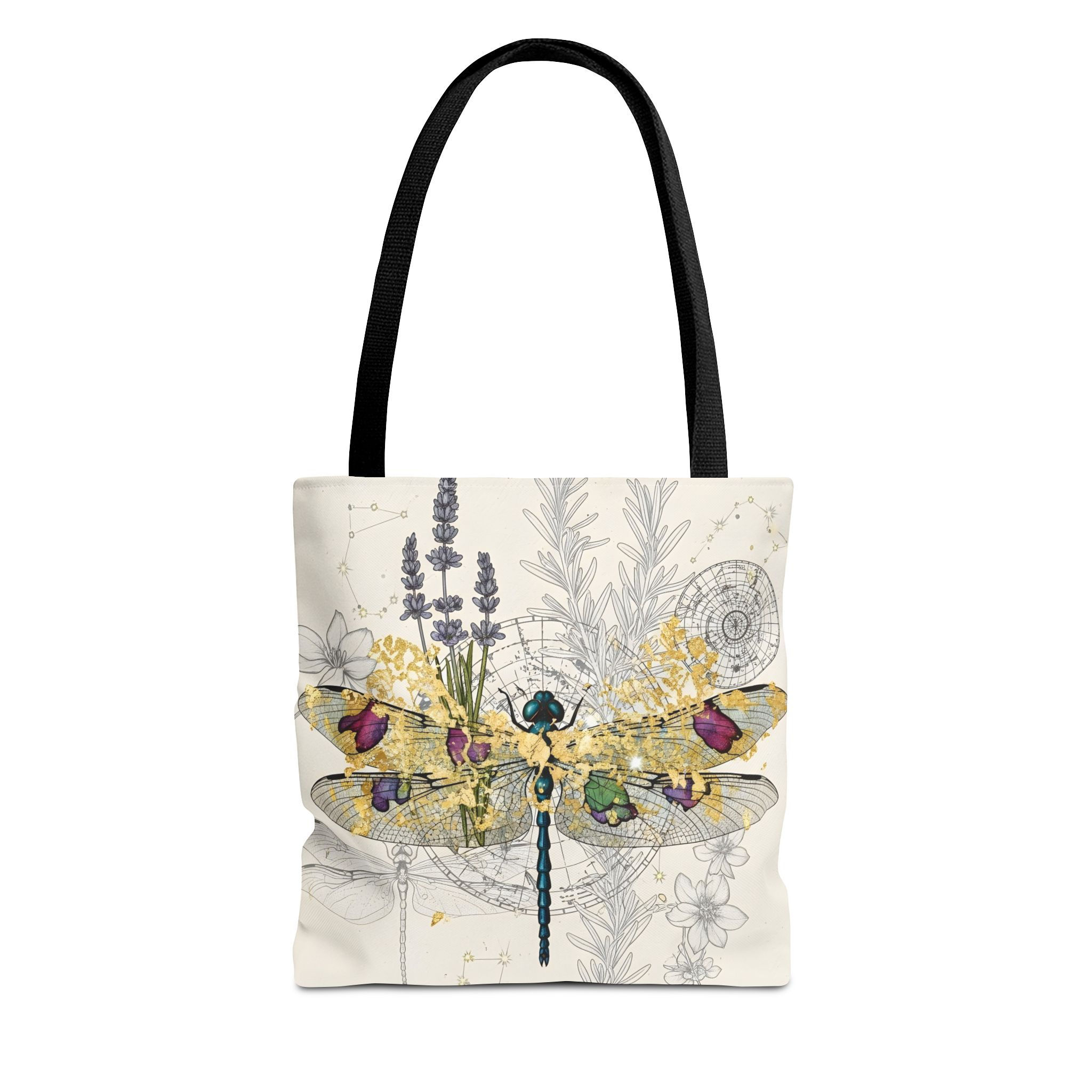 Dragonfly Botanical Tote Bag — Floral Nature Canvas Tote