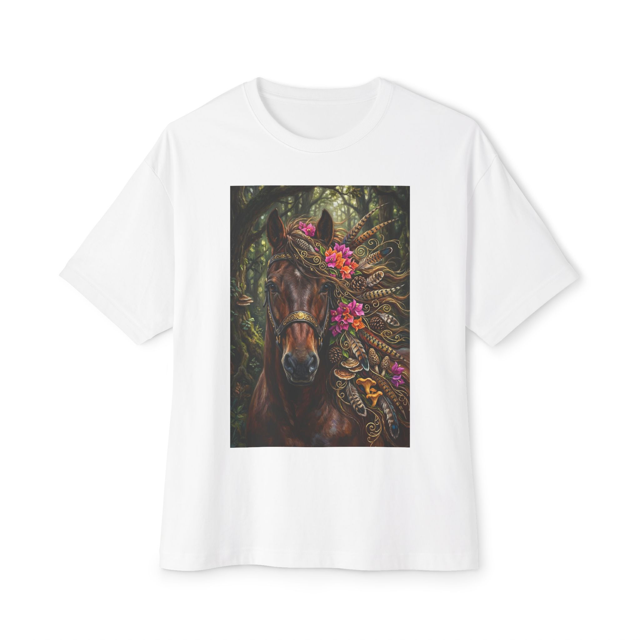 The Equine Guardian— Floral Forest Stallion Graphic Shirt