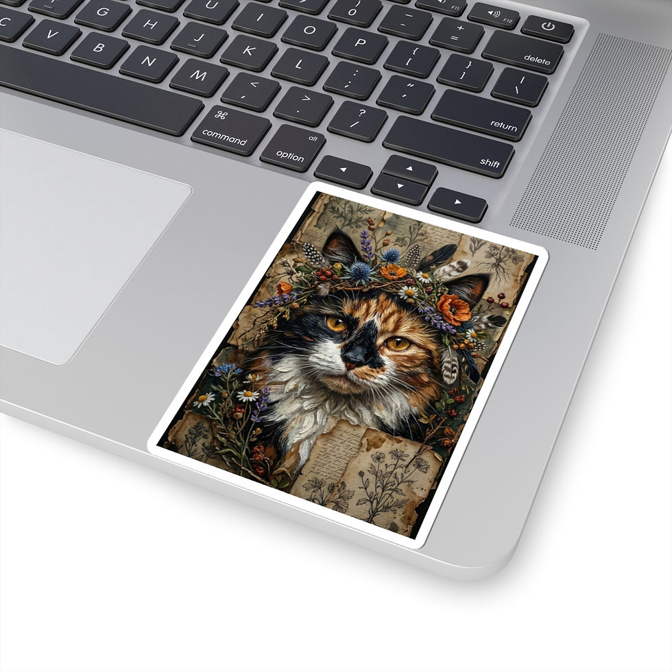 Thumbnail: Mystic Floral Calico Cat Kiss-Cut Sticker