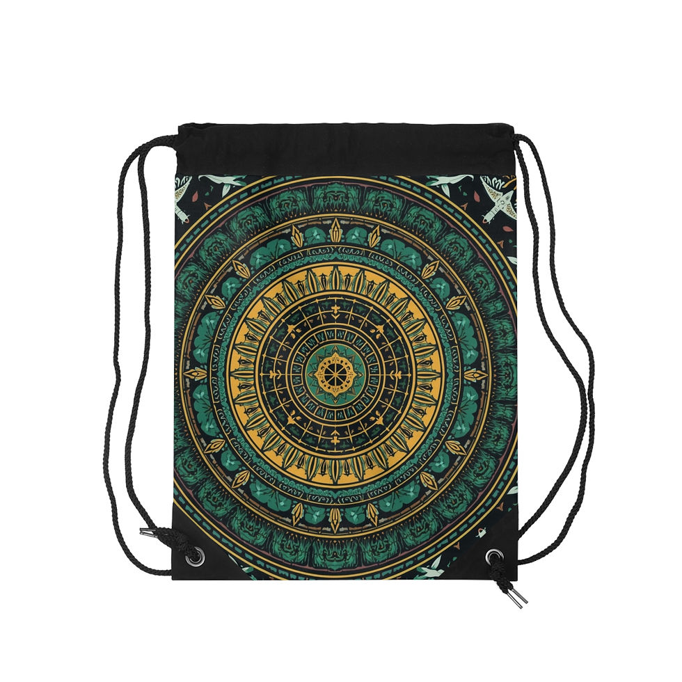 Thumbnail: Mandala Drawstring Bag — Boho Green & Gold Yoga Gym Sack