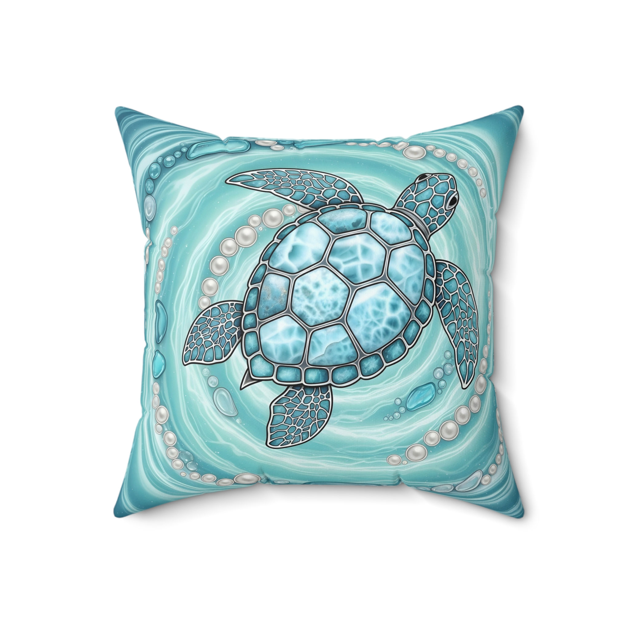 Sea Turtle Decorative Pillow - Aqua Ocean Waves Throw Pillow