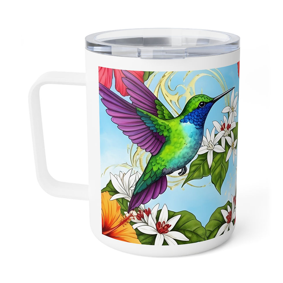 Thumbnail: Hummingbird Floral Insulated Coffee Mug – 10oz Travel Tumbler