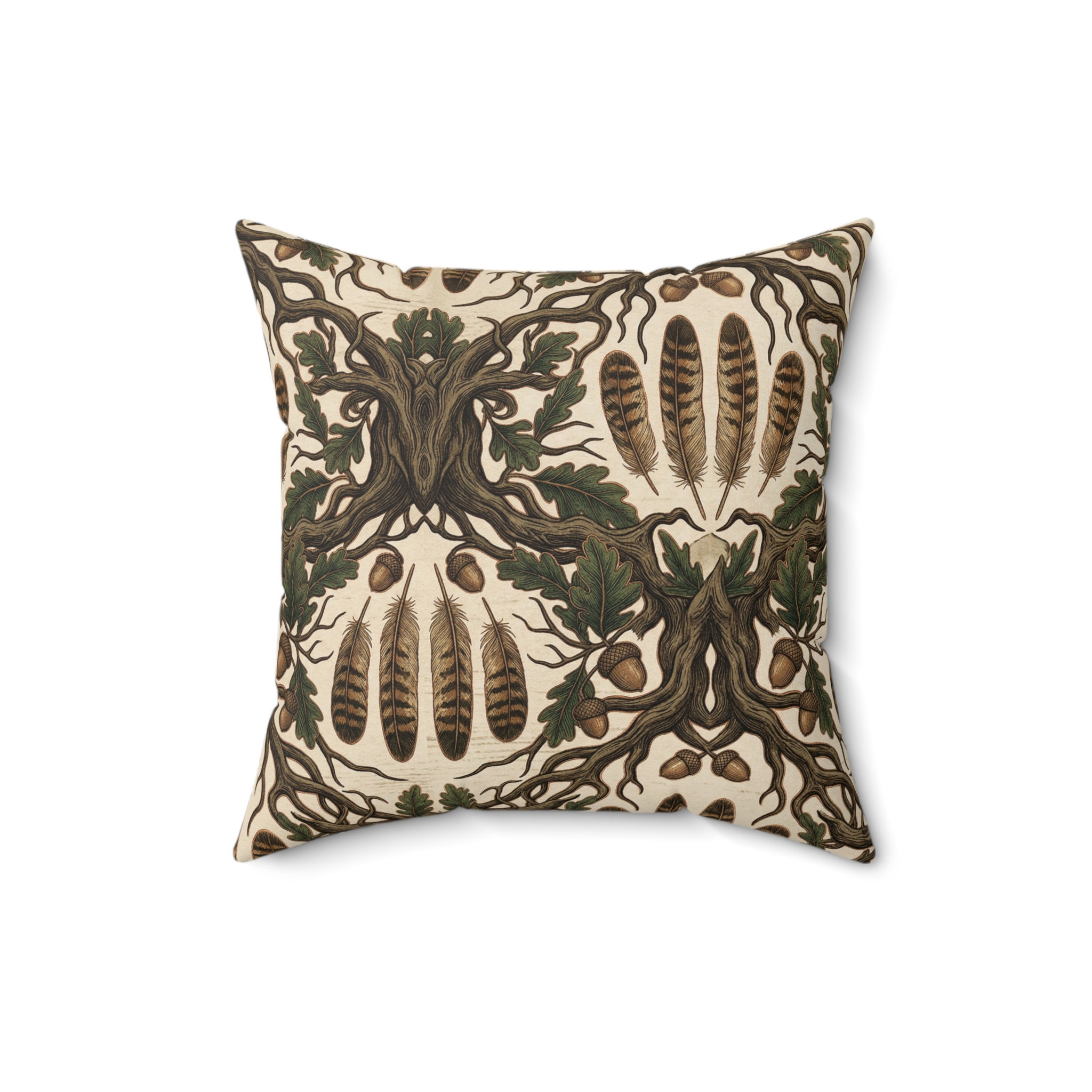 The Oak Sentinel Feather and Acorn Net Pillow — Oak Leaves, Acorns & Feathers