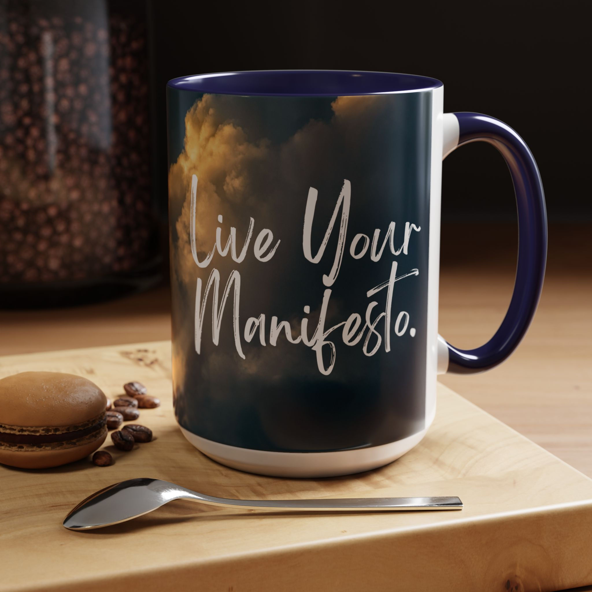Live Your Manifesto Coffee Mug — Inspirational Sky Accent Mug (11/15 oz)