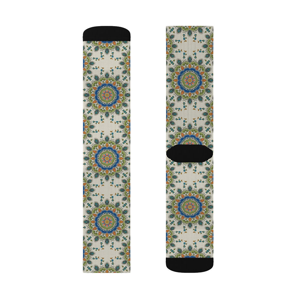 Thumbnail: Bohemian Mandala Sublimation Socks — Colorful Floral Pattern Crew Socks