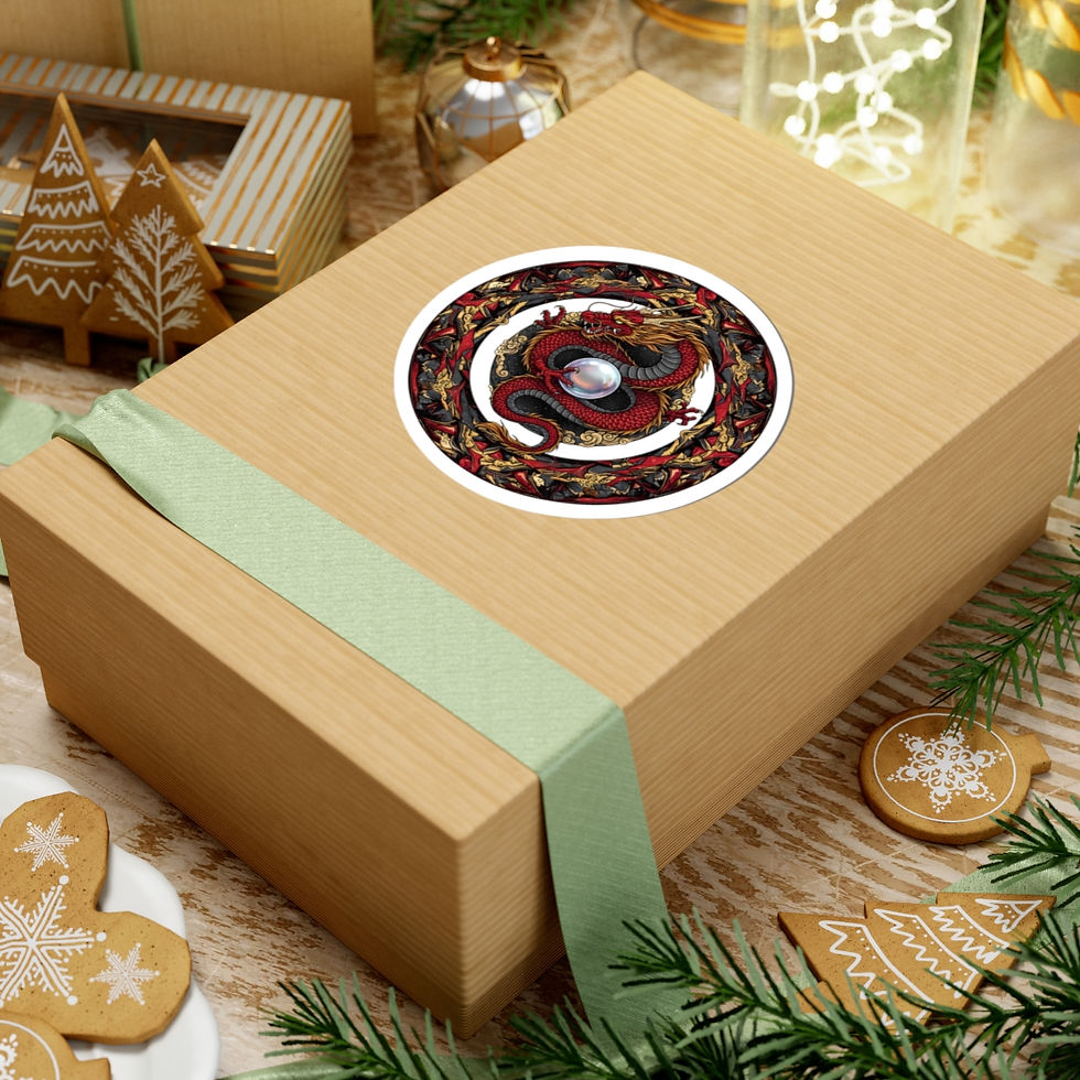 Thumbnail: Dragon Pearl Kiss-Cut Sticker — Ornate Red & Gold Feng Shui Design