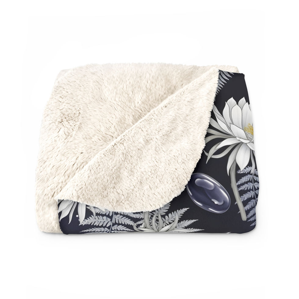 Thumbnail: Floral Sherpa Blanket — Navy White Fleece Throw