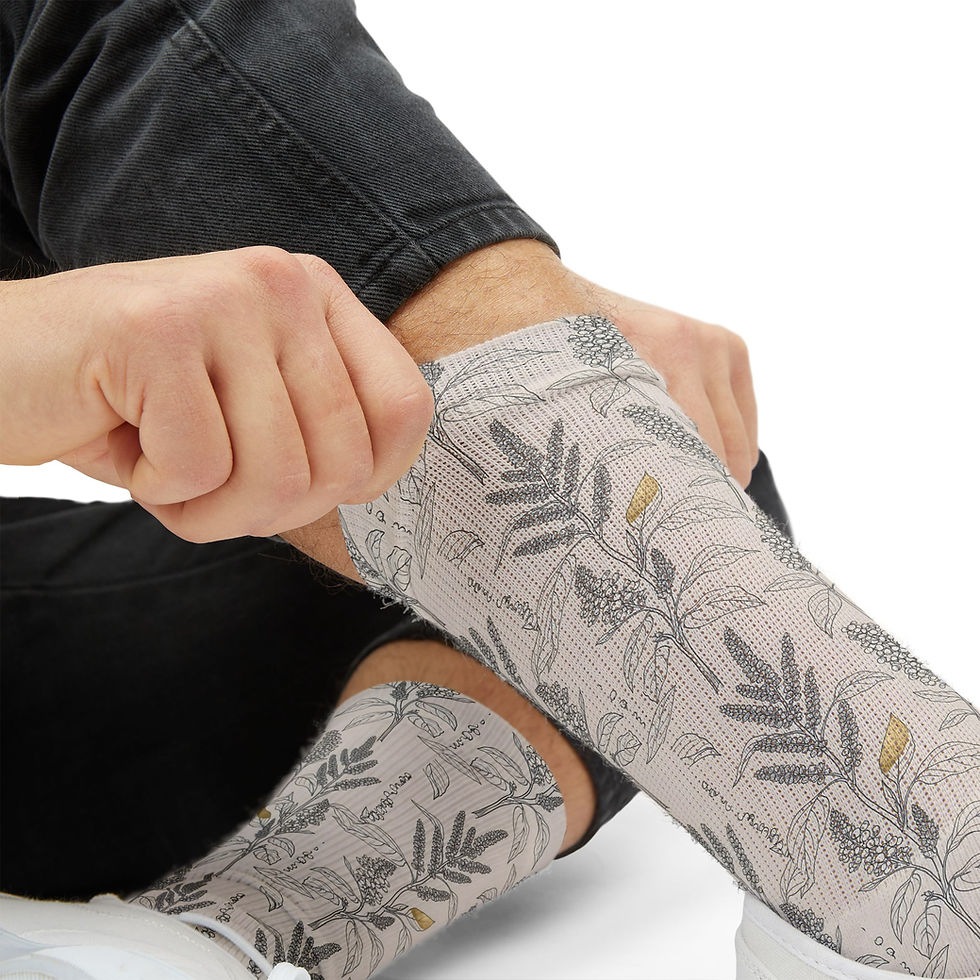 Thumbnail: Botanical Gray Sublimation Socks — Neutral Leaf Pattern Crew Socks