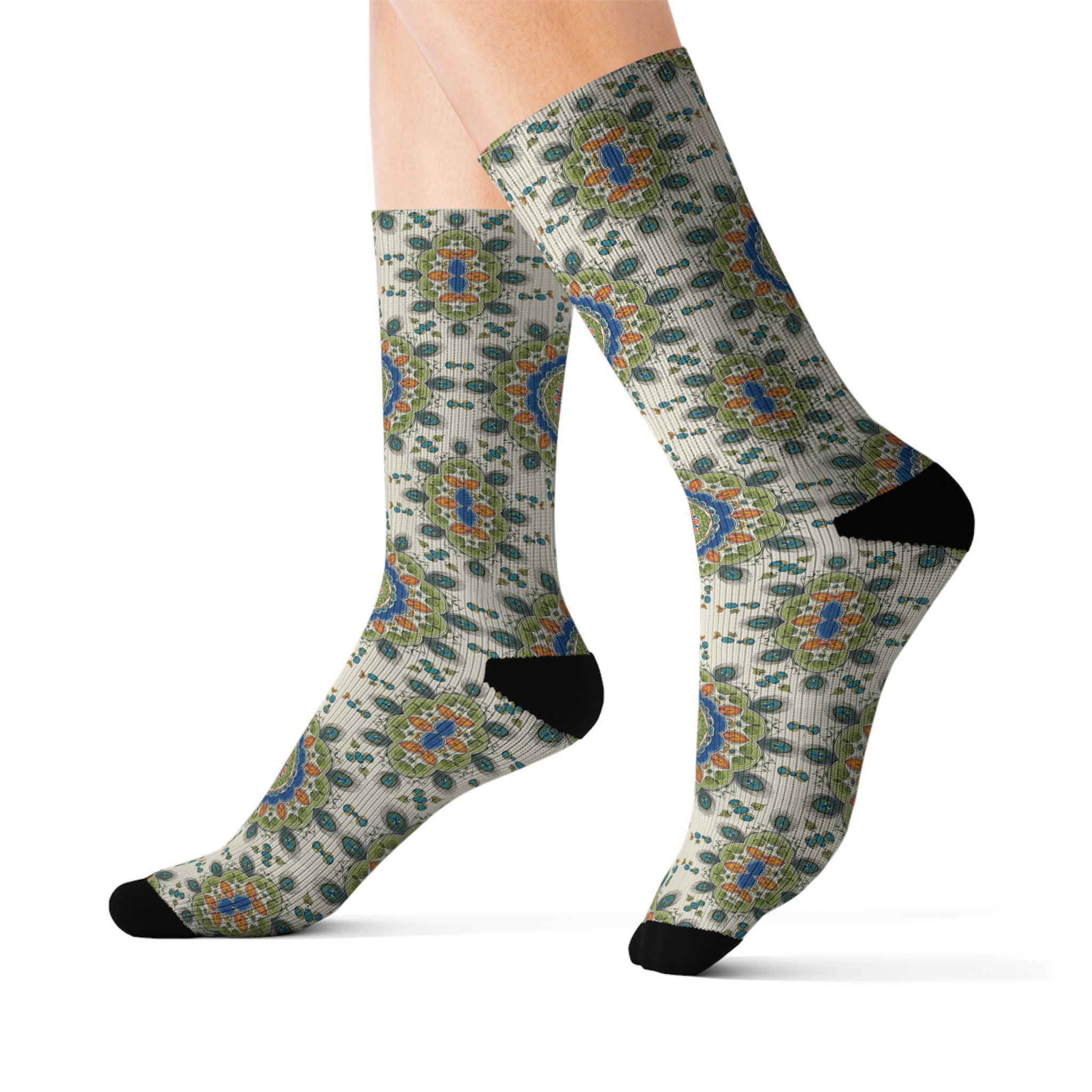 Bohemian Mandala Sublimation Socks — Colorful Floral Pattern Crew Socks