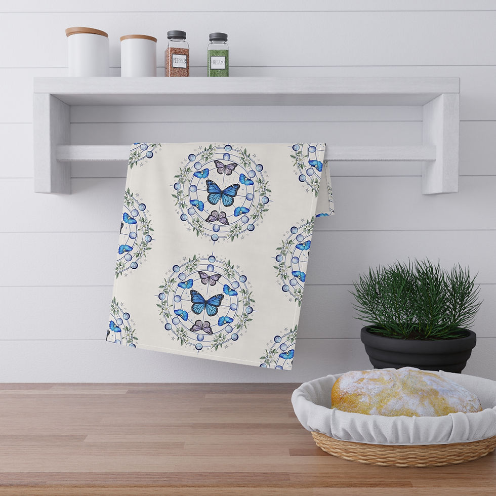 Thumbnail: Blue Butterfly Masonry Tea Towel – Floral Cottage Kitchen Linen