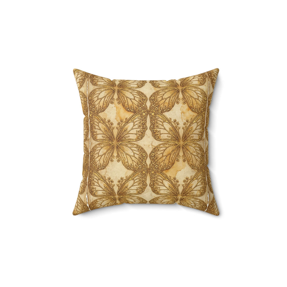 Thumbnail: Butterfly Tile Decorative Pillow — Vintage Gold Floral Throw Cushion