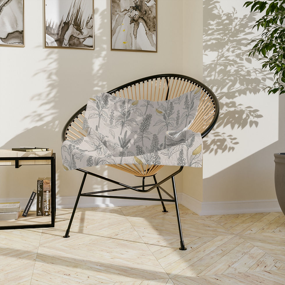 Thumbnail: Velveteen Microfiber Blanket — Neutral Botanical with Gray & Gold Leaf Pattern