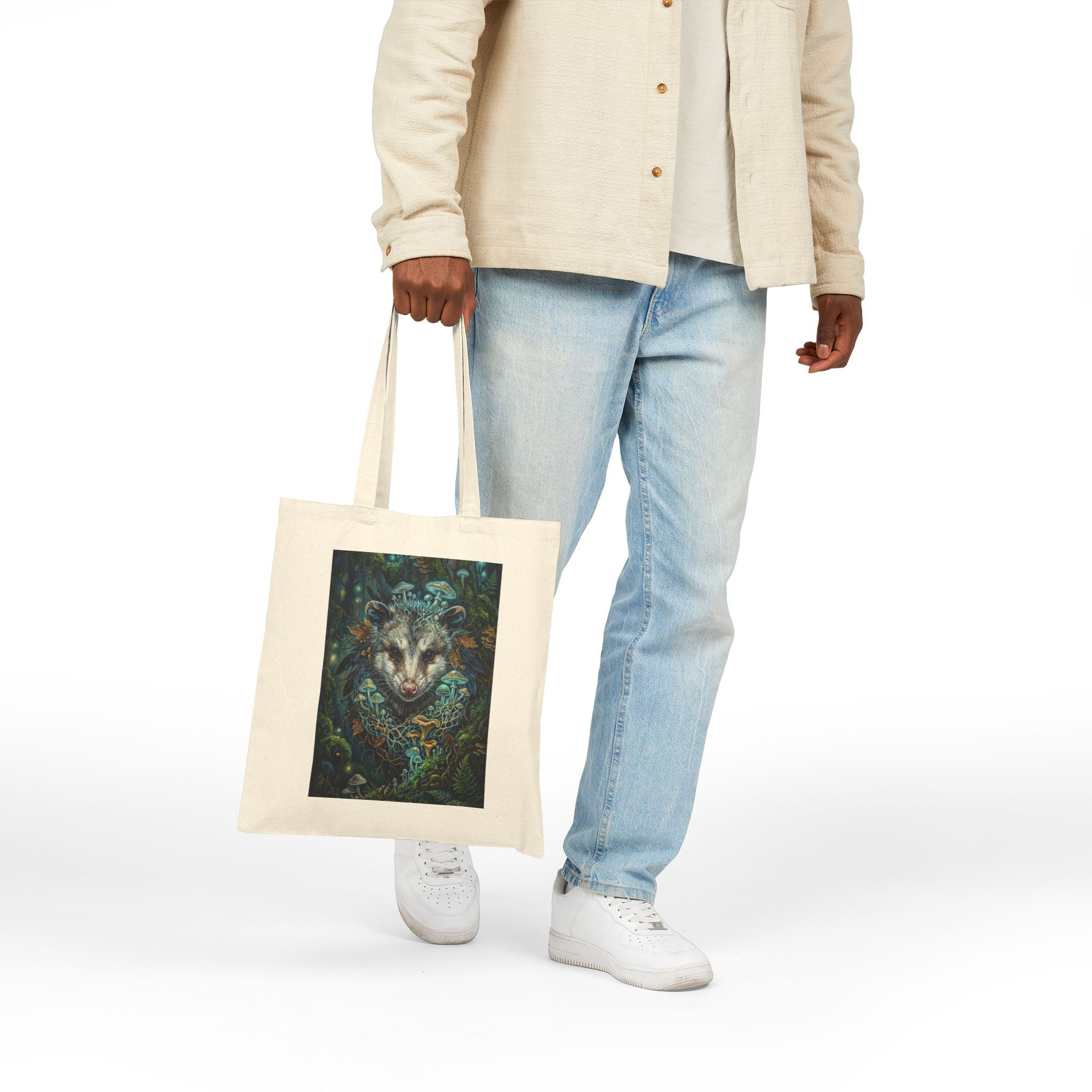Mystic Opossum Canvas Tote — Forest Fantasy Wildlife Art Bag
