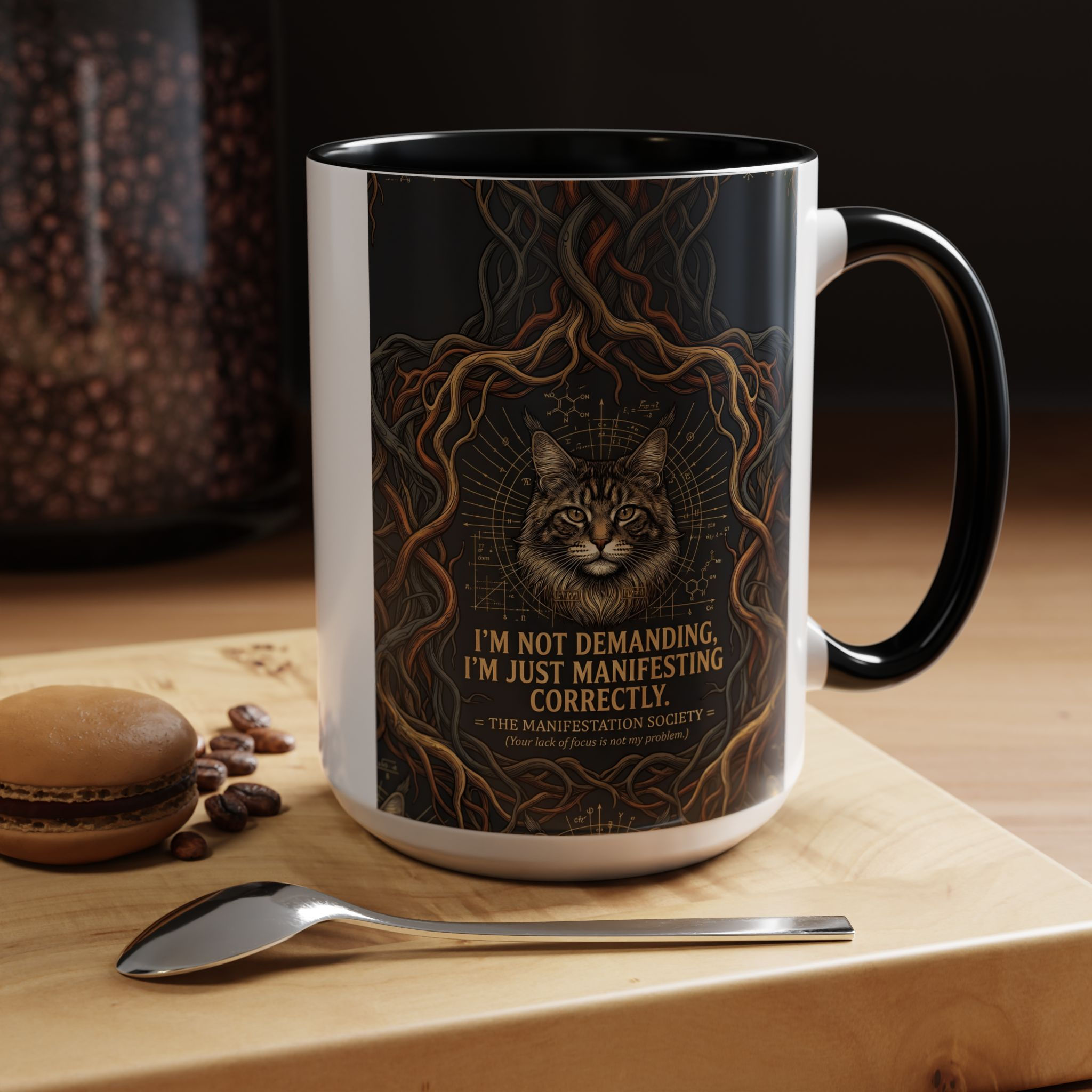 Manifesting Correctly Cat Accent Coffee Mug – 11/15oz Inspirational Morning Cup