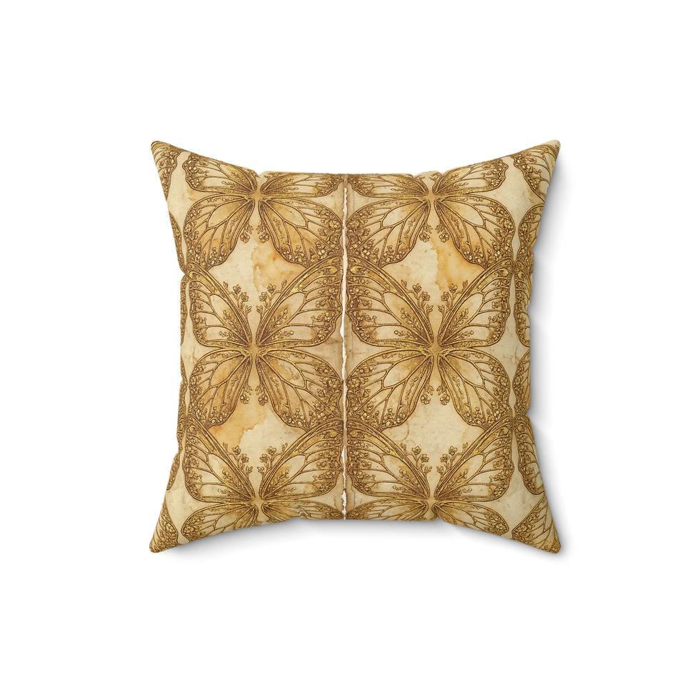 Thumbnail: Butterfly Tile Decorative Pillow — Vintage Gold Floral Throw Cushion