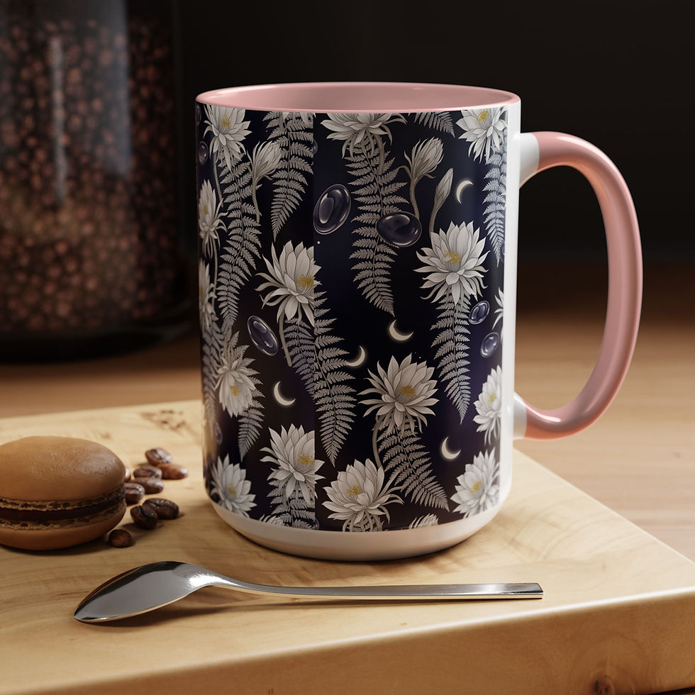Thumbnail: Night-blooming cereus flowers and silver ferns,Obsidion Accent Mug (11/15oz)