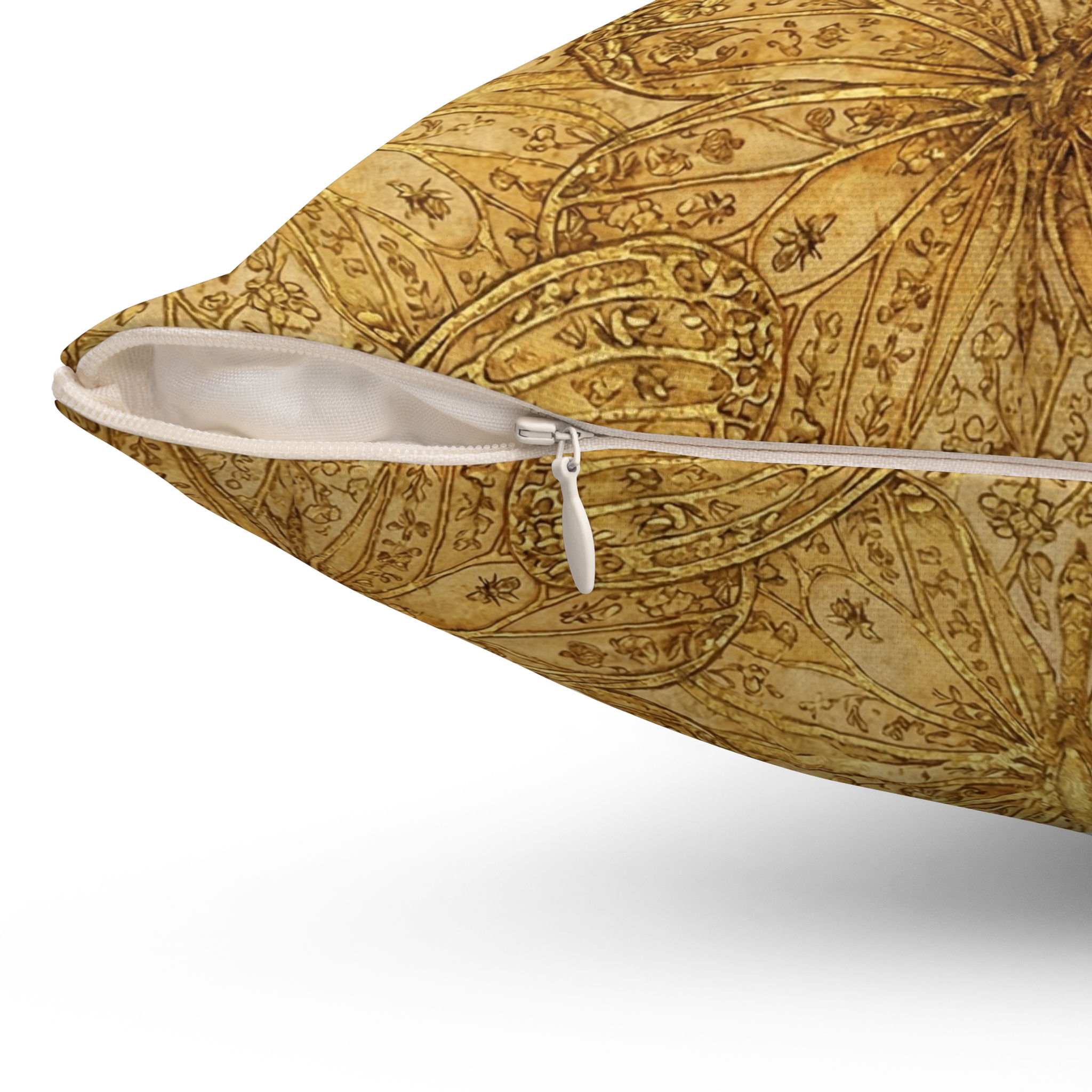 Golden Butterfly Kaleidoscope Pillow — Decorative Square Throw Pillow