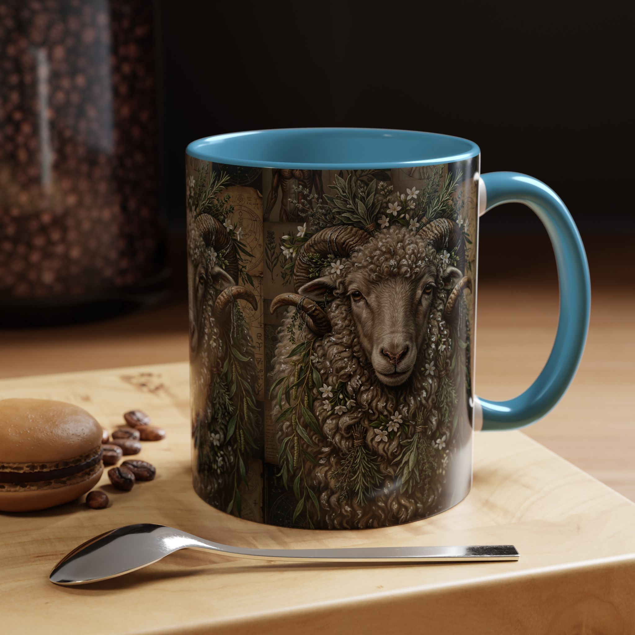 Rustic Ram Art Coffee Mug – Botanical Sheep Accent Mug (11/15oz)