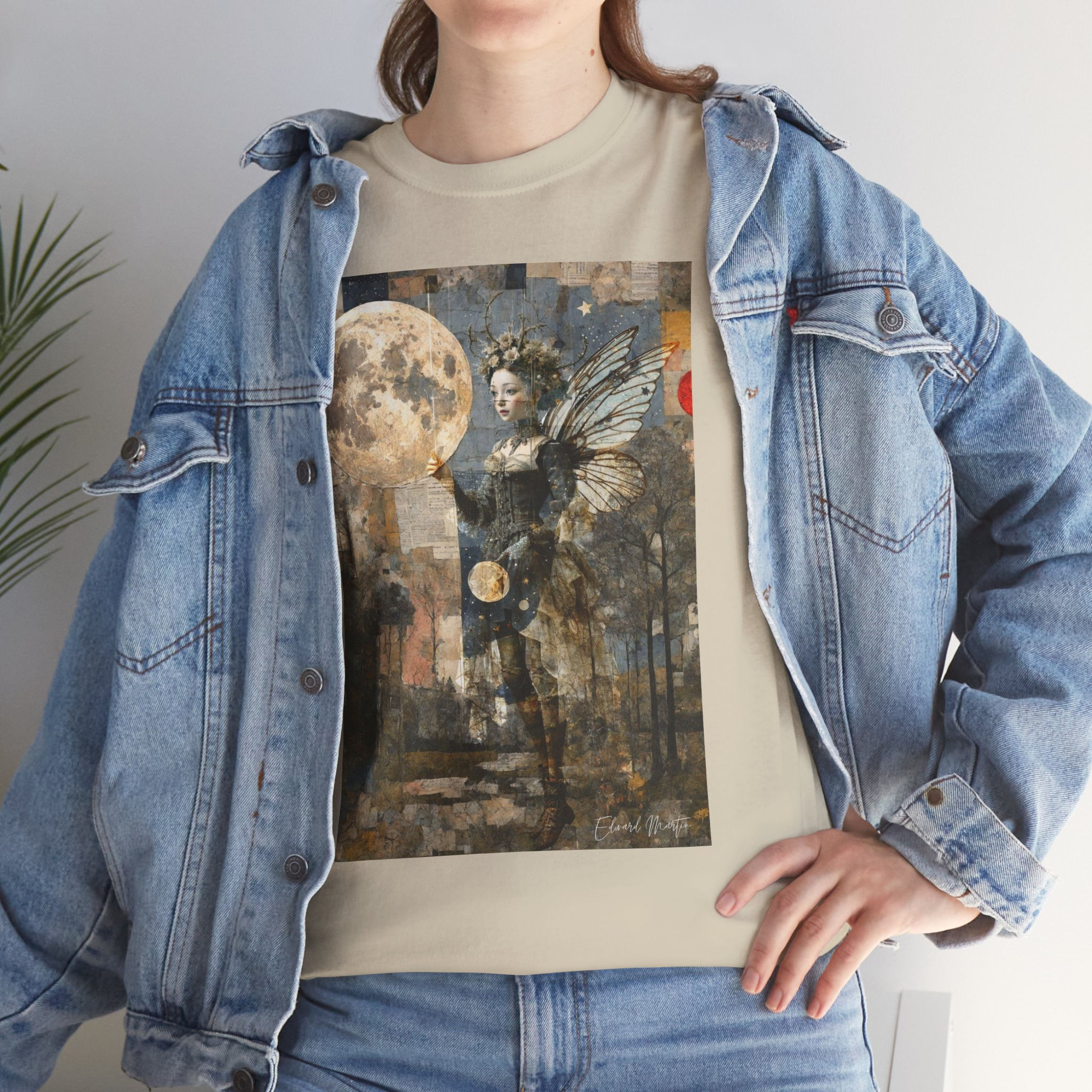 Moonlit Angel Art Tee — Vintage Collage Graphic T-Shirt