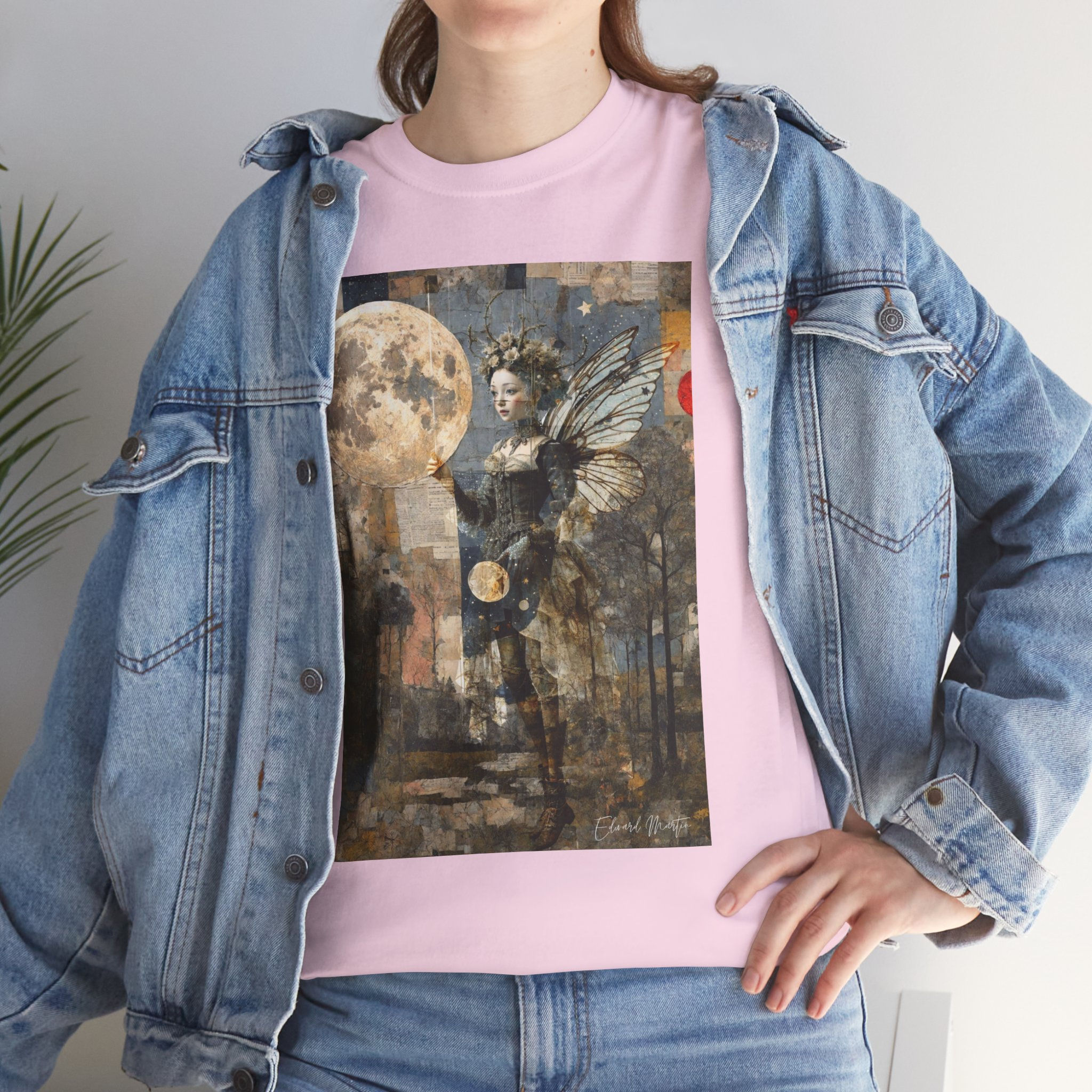 Moonlit Angel Art Tee — Vintage Collage Graphic T-Shirt