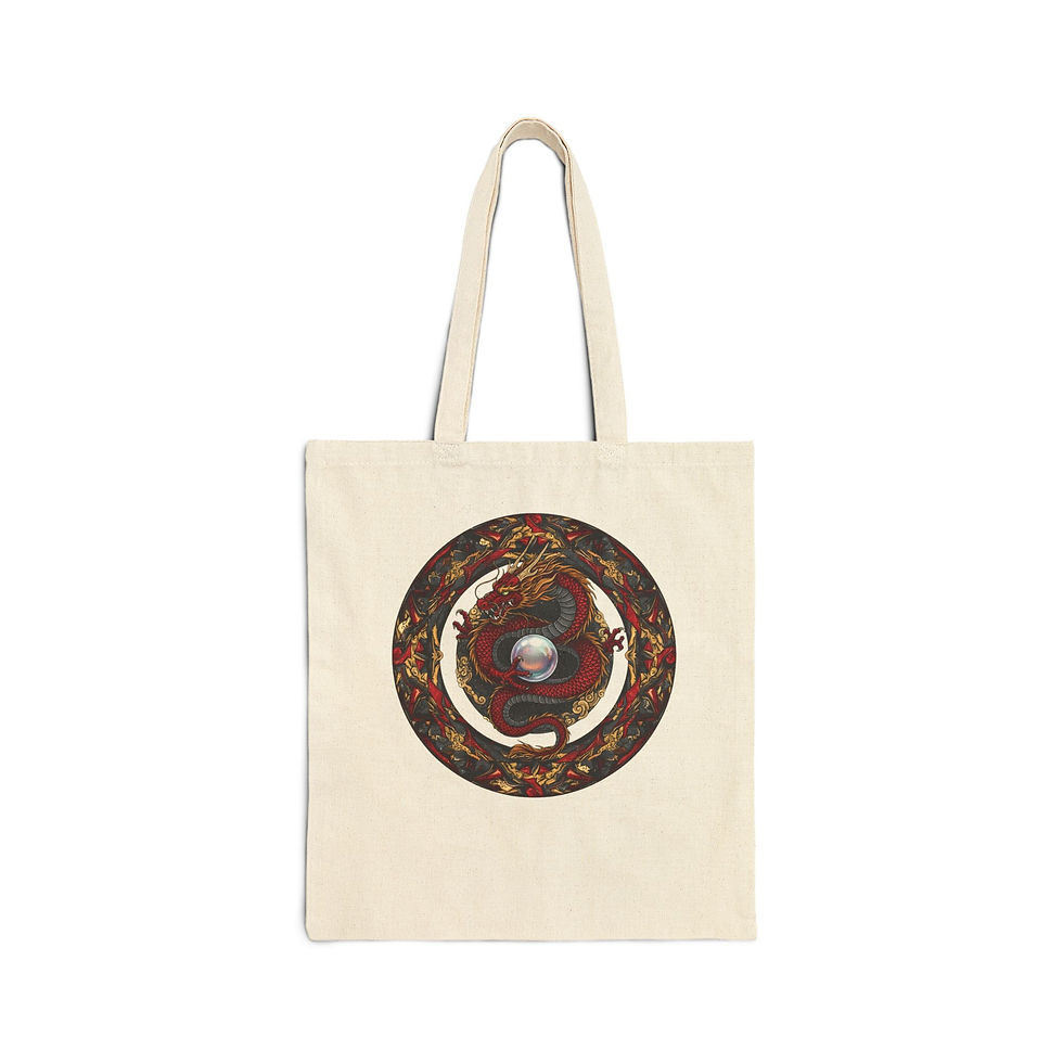 Thumbnail: Pearl Dragon Canvas Tote Bag – Asian Mythic Dragon Design