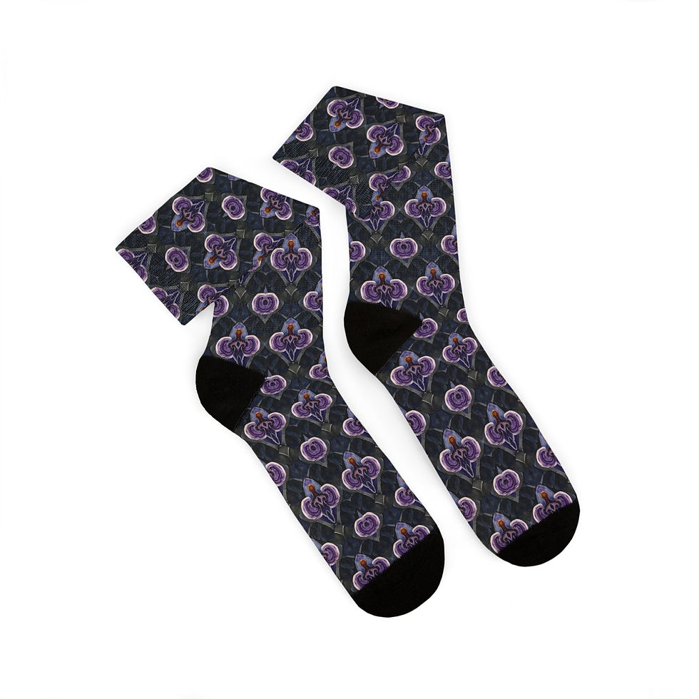 Thumbnail: Victorian Floral Sublimation Socks – Purple Damask Pattern