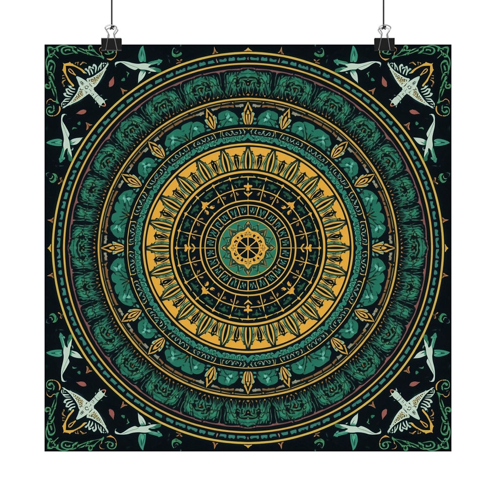 Thumbnail: Mandala Wall Poster – Teal & Gold Geometric Boho Art Print