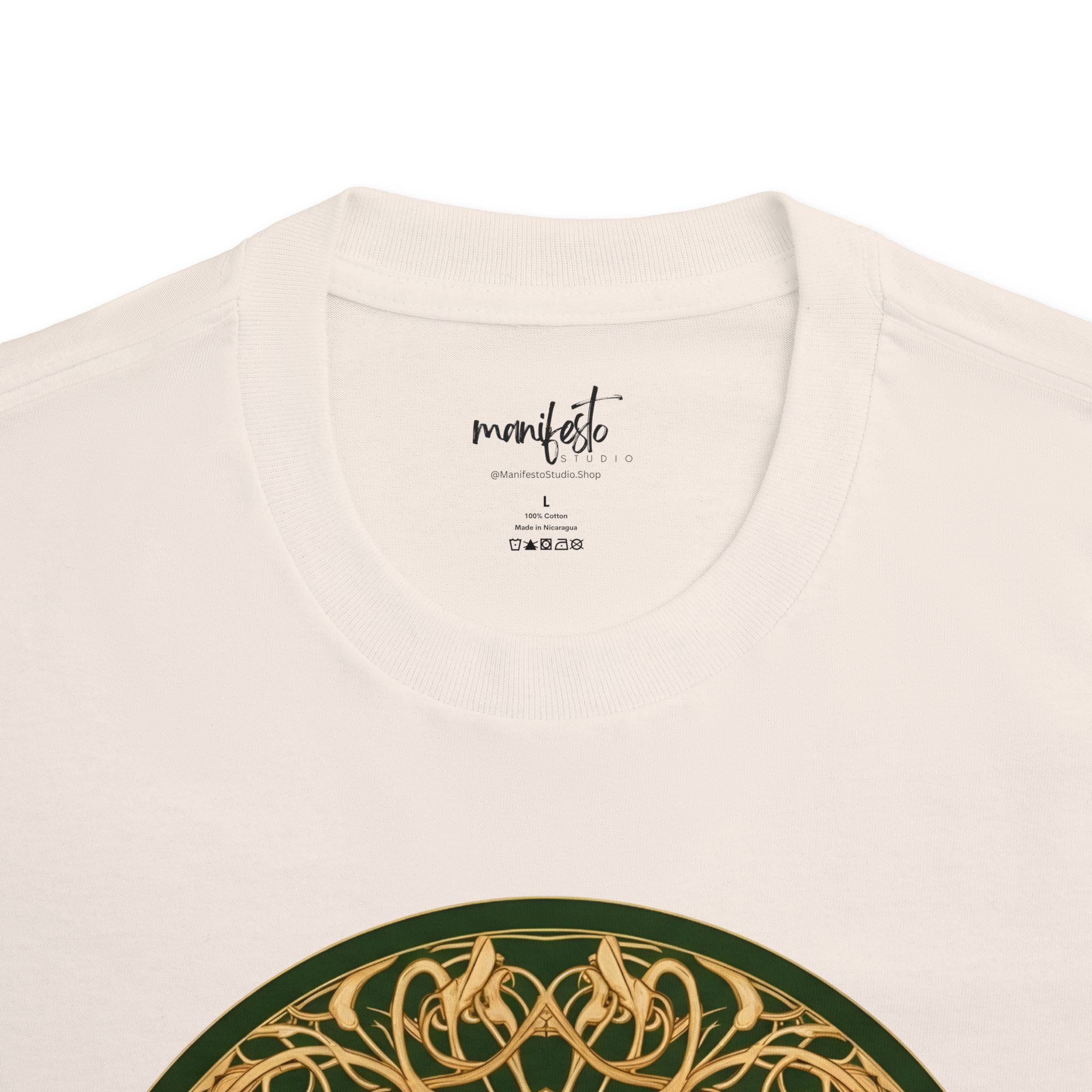 Celtic Knot Mandala Tee — Green & Gold Celtic Cross Graphic T‑Shirt