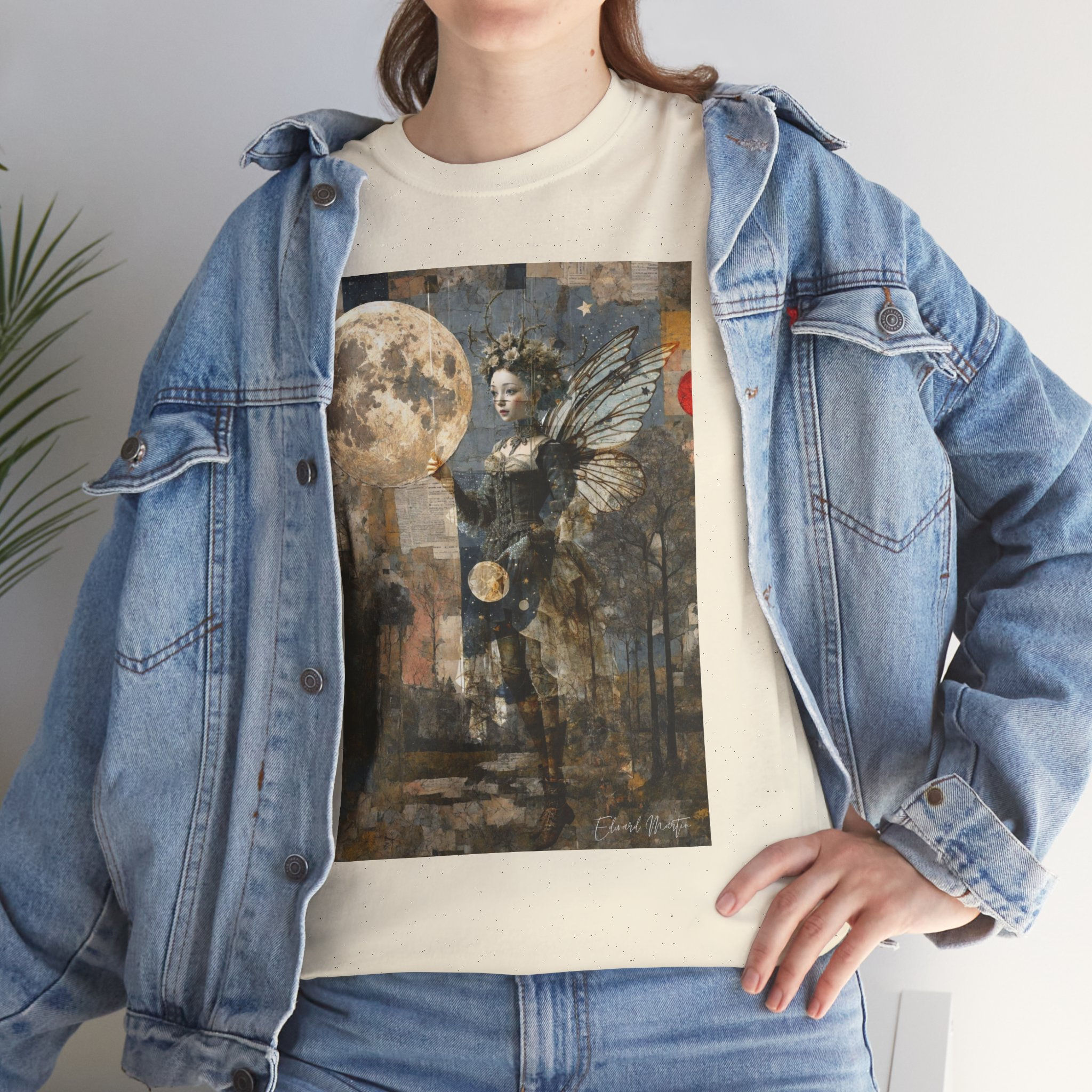Moonlit Angel Art Tee — Vintage Collage Graphic T-Shirt