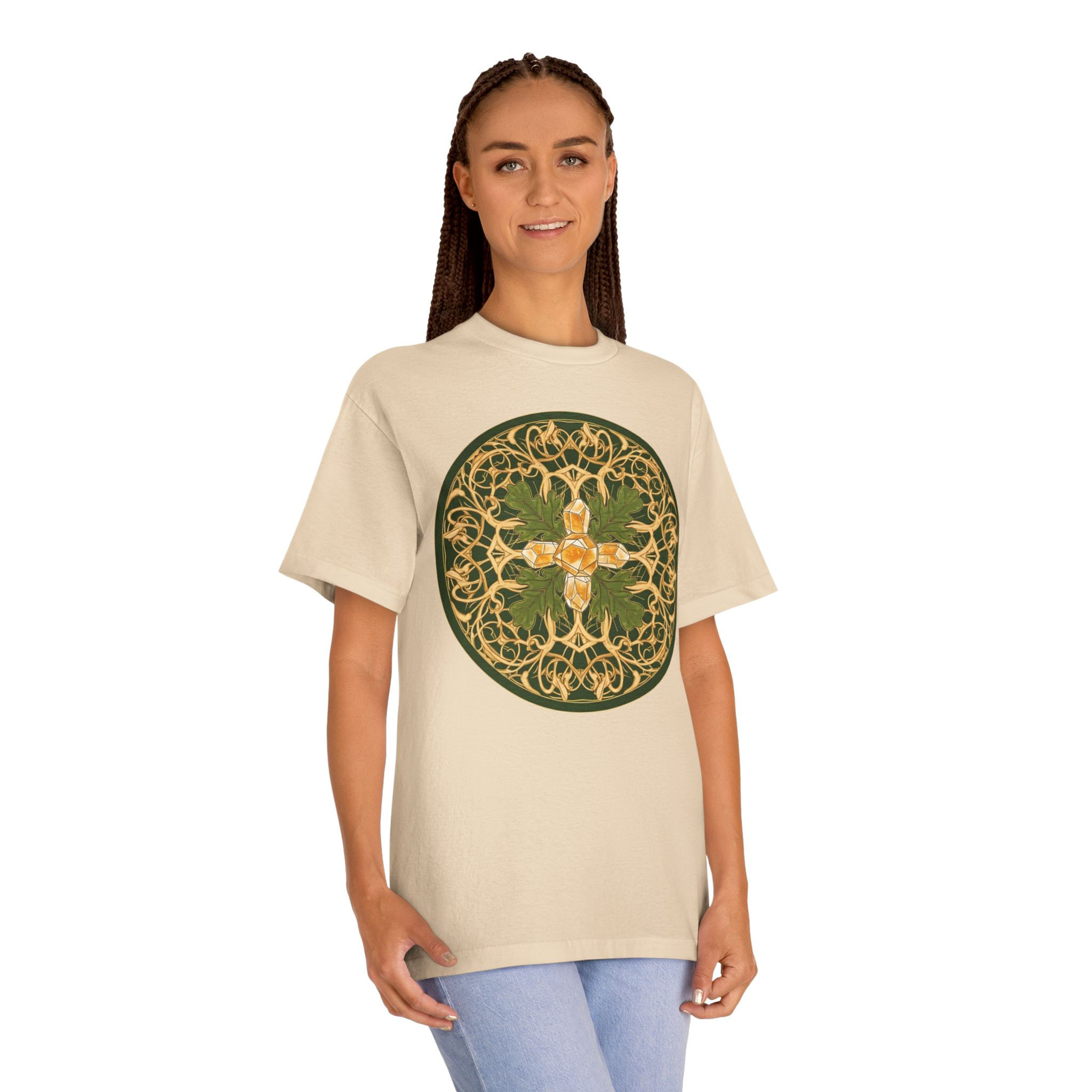 Celtic Knot Mandala Tee — Green & Gold Celtic Cross Graphic T‑Shirt