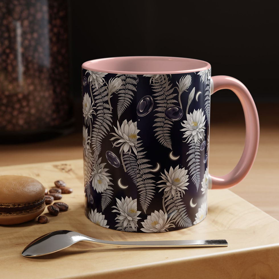 Thumbnail: Night-blooming cereus flowers and silver ferns,Obsidion Accent Mug (11/15oz)