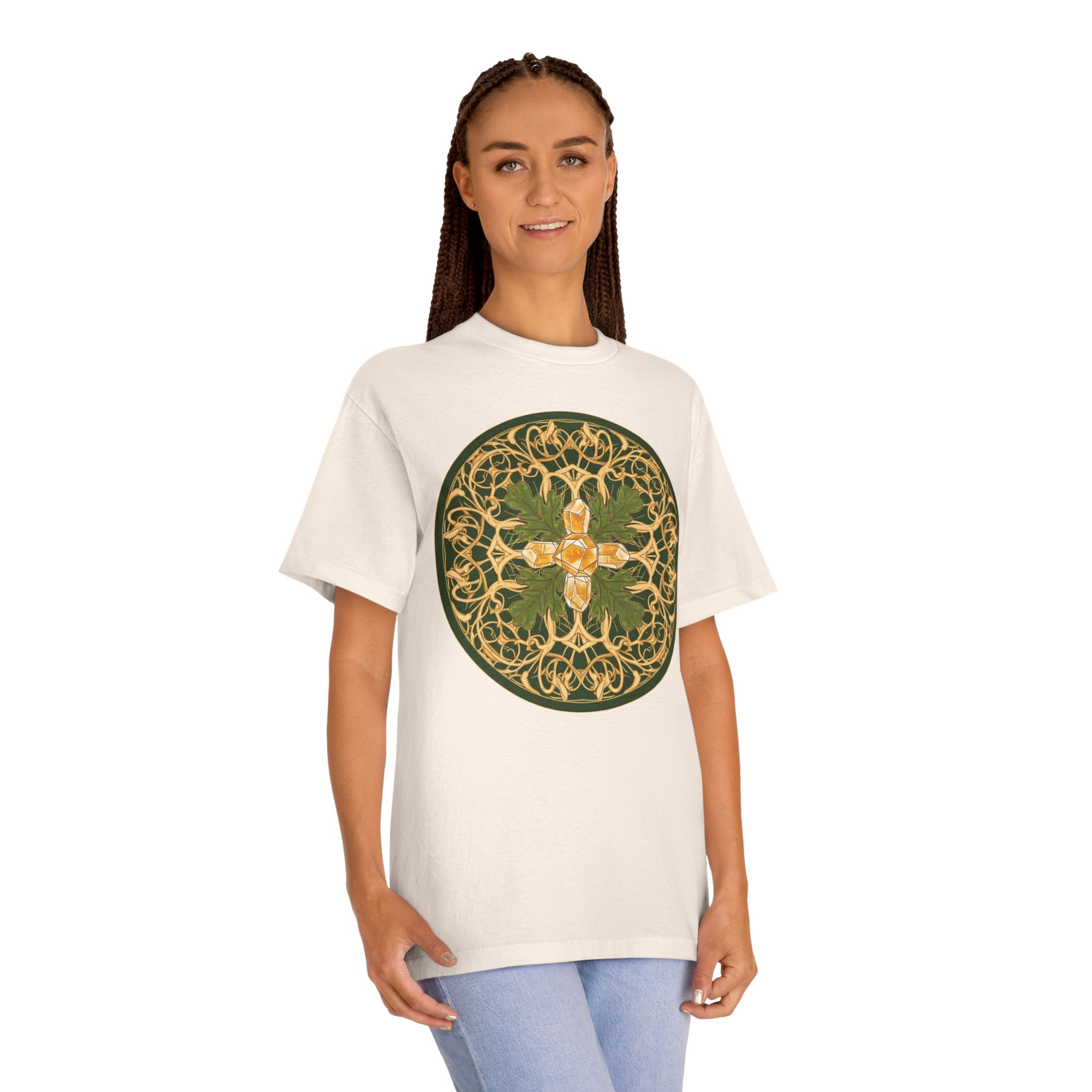 Celtic Knot Mandala Tee — Green & Gold Celtic Cross Graphic T‑Shirt