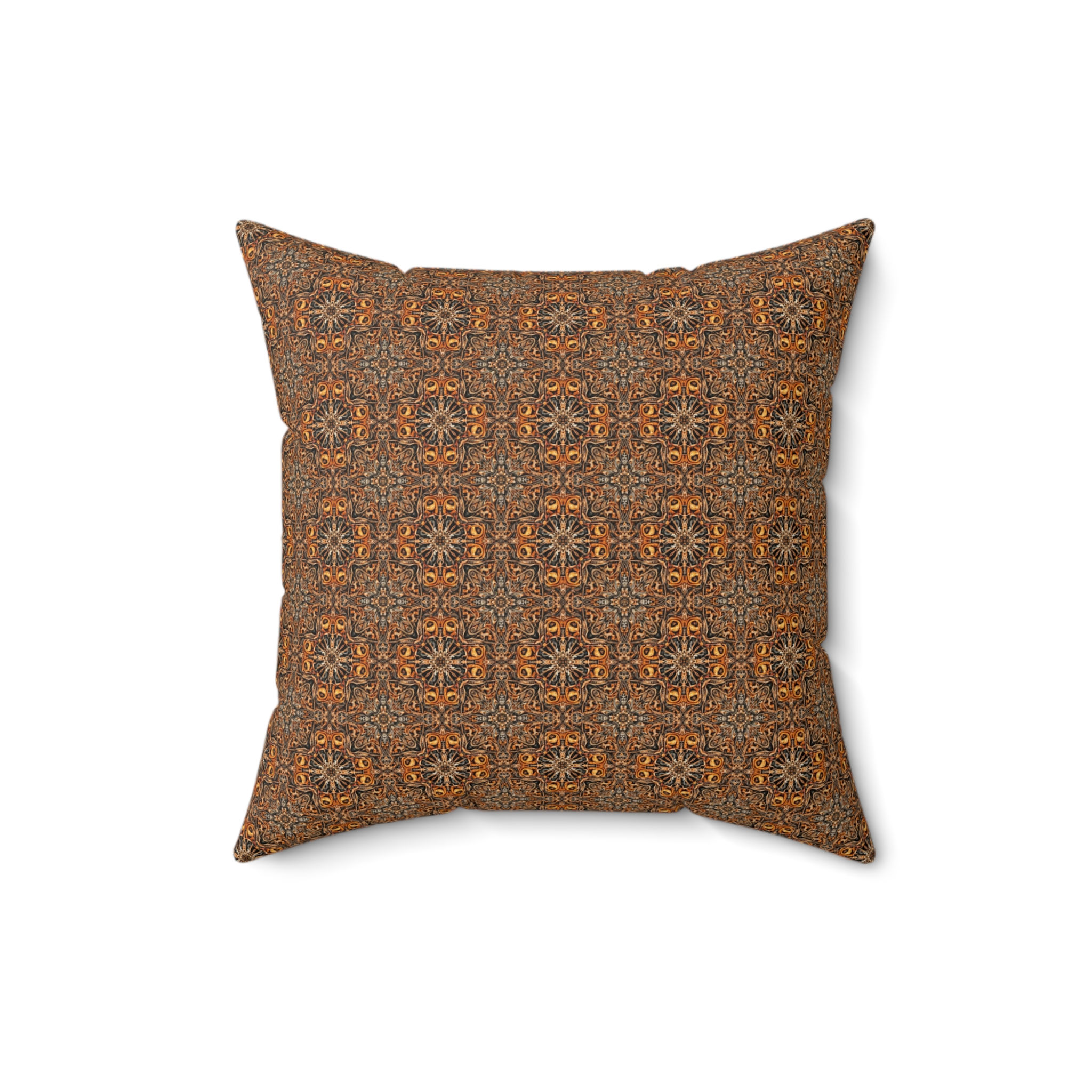 Boho Rustic Mandala Pillow - Earthy Brown Decorative Throw Pillow