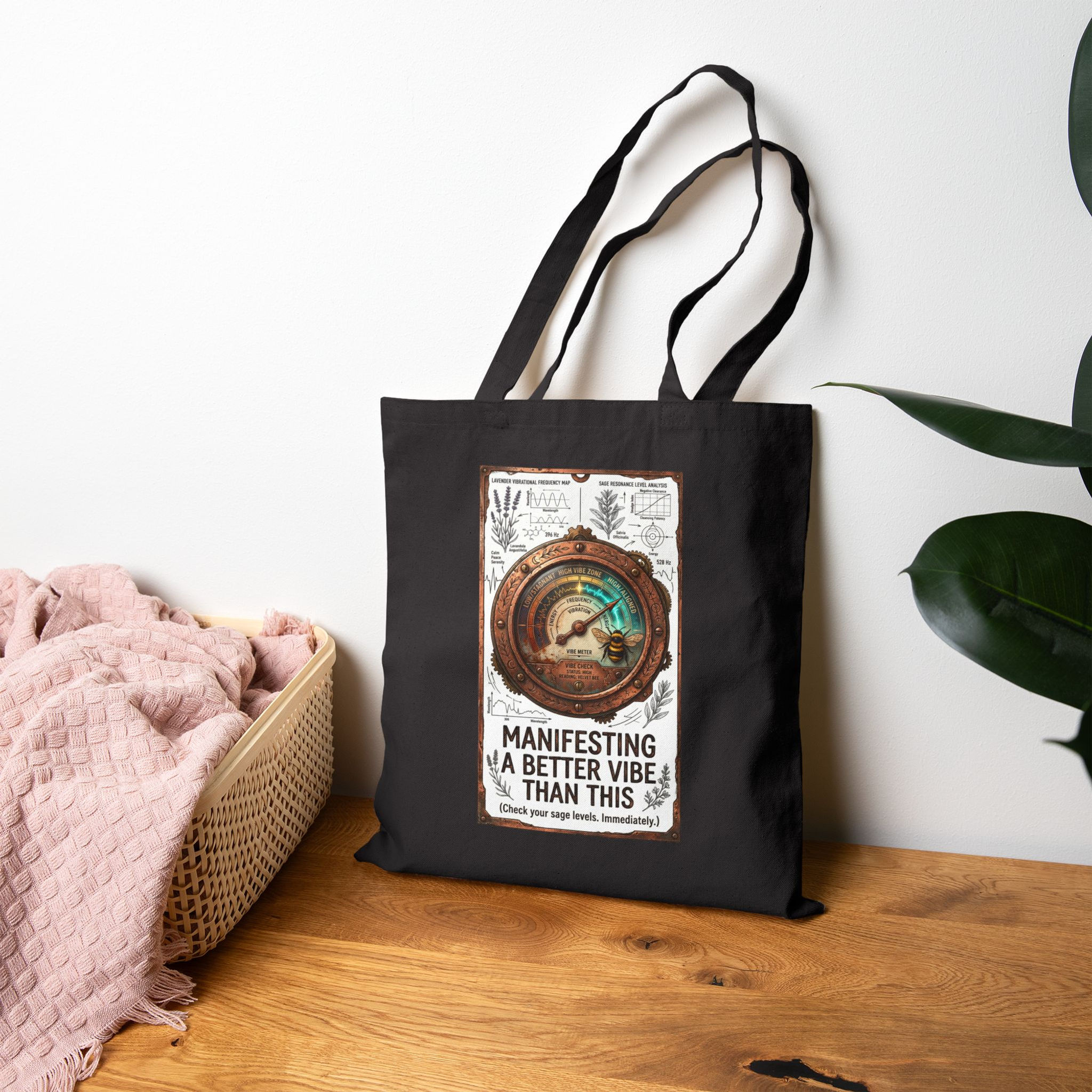 Tote Bag — "Manifesting A Better Vibe Than This" Vintage Astrolabe Design