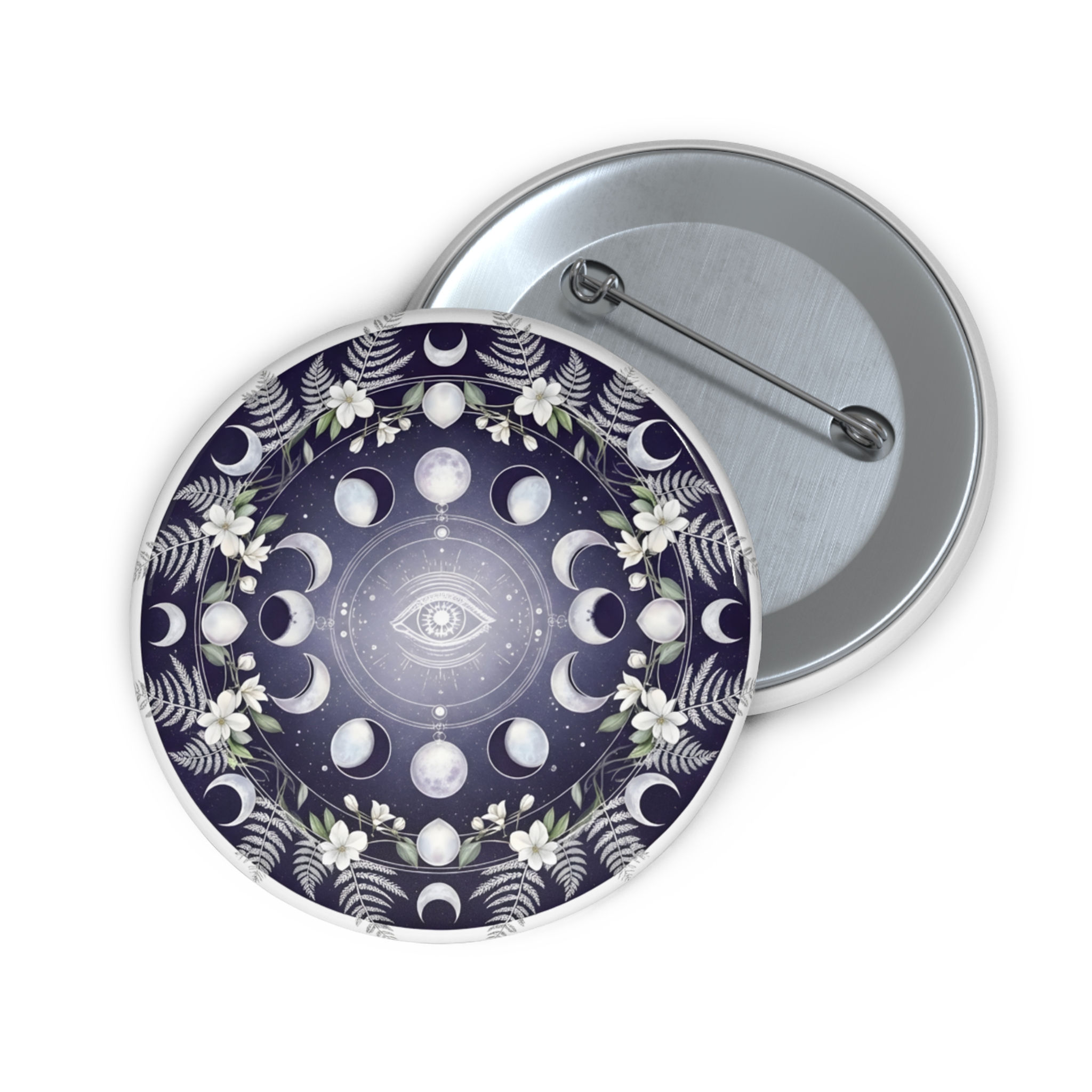 Moon Phase Pin Button — Mystic Floral Eye Enamel Lapel Pin