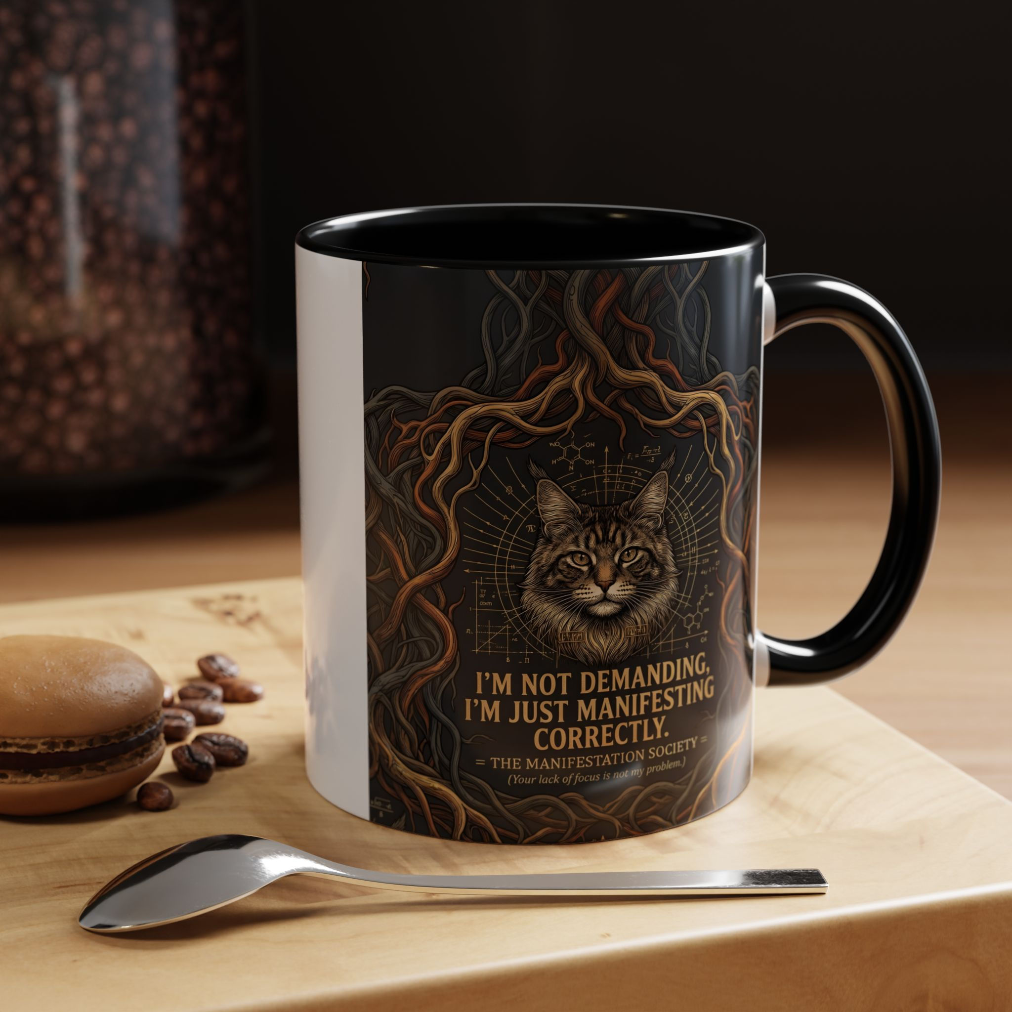 Manifesting Correctly Cat Accent Coffee Mug – 11/15oz Inspirational Morning Cup