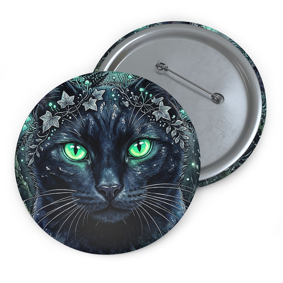 Thumbnail: Black Cat Pin Button — Green-Eyed Gothic Cat Enamel Lapel Pin