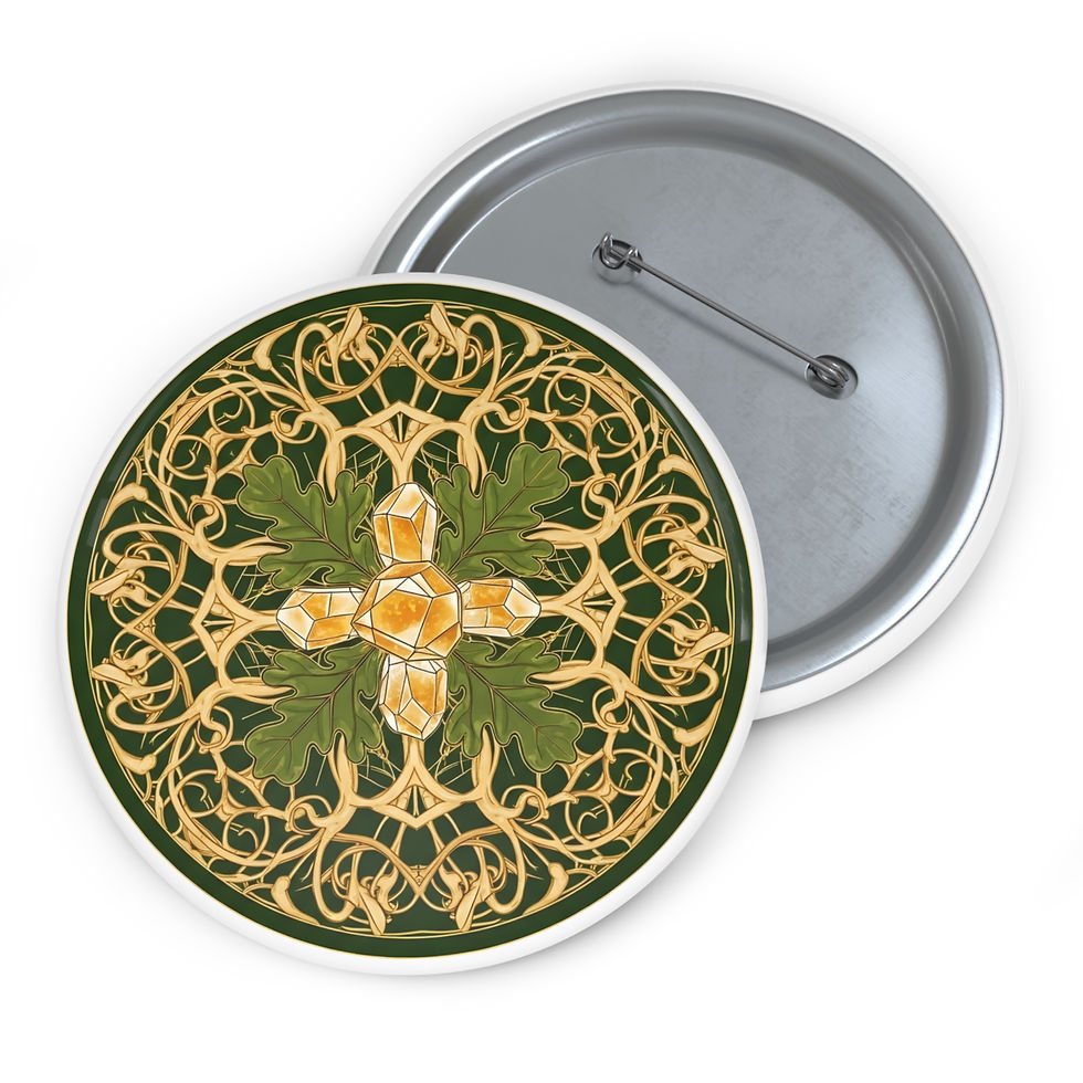 Thumbnail: Art Nouveau Green Laurel Cross Pin Button — Decorative Vintage Floral Badge