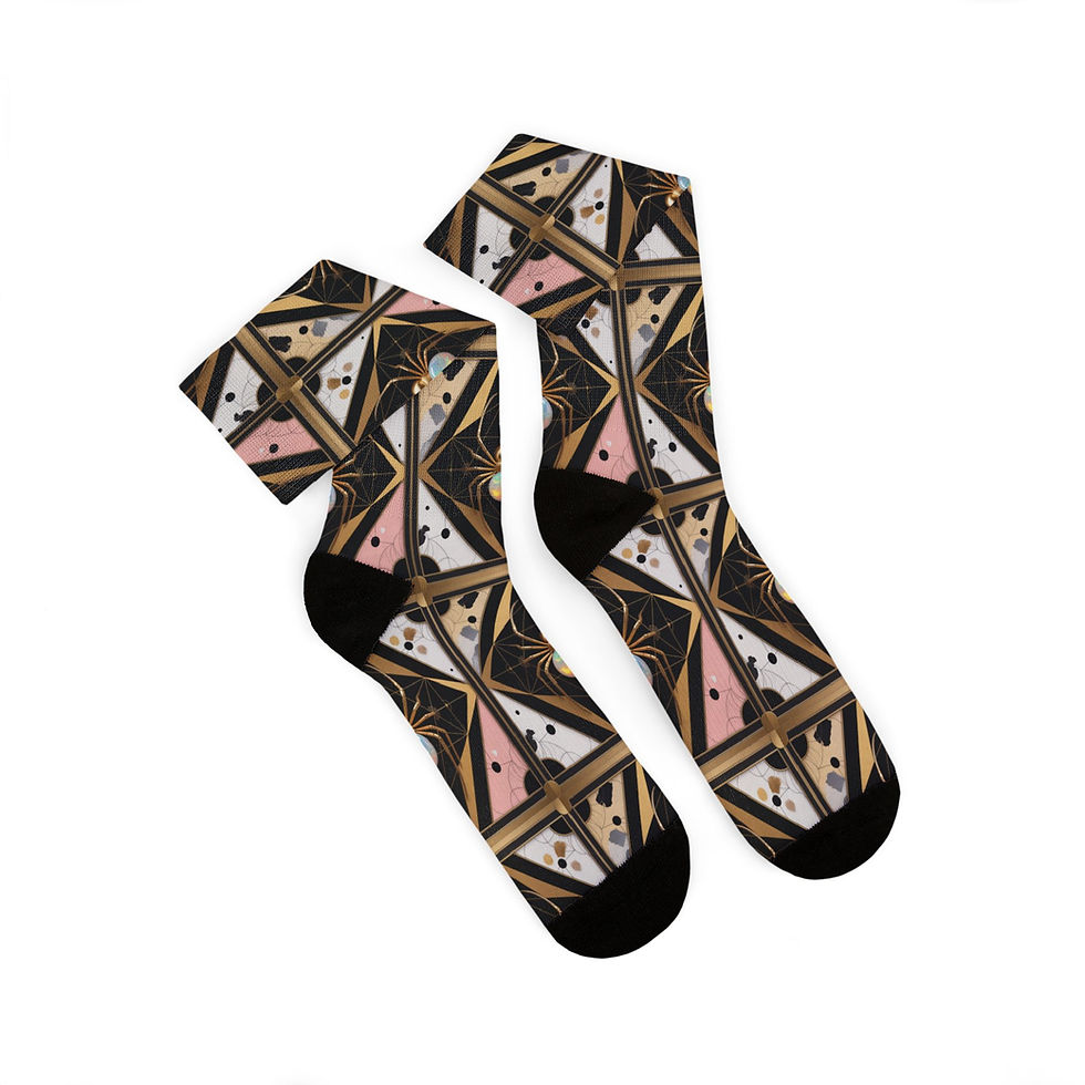 Thumbnail: The Weaver (Fate & Destiny) – Spider Black & Rose Gold Sublimation Crew Socks