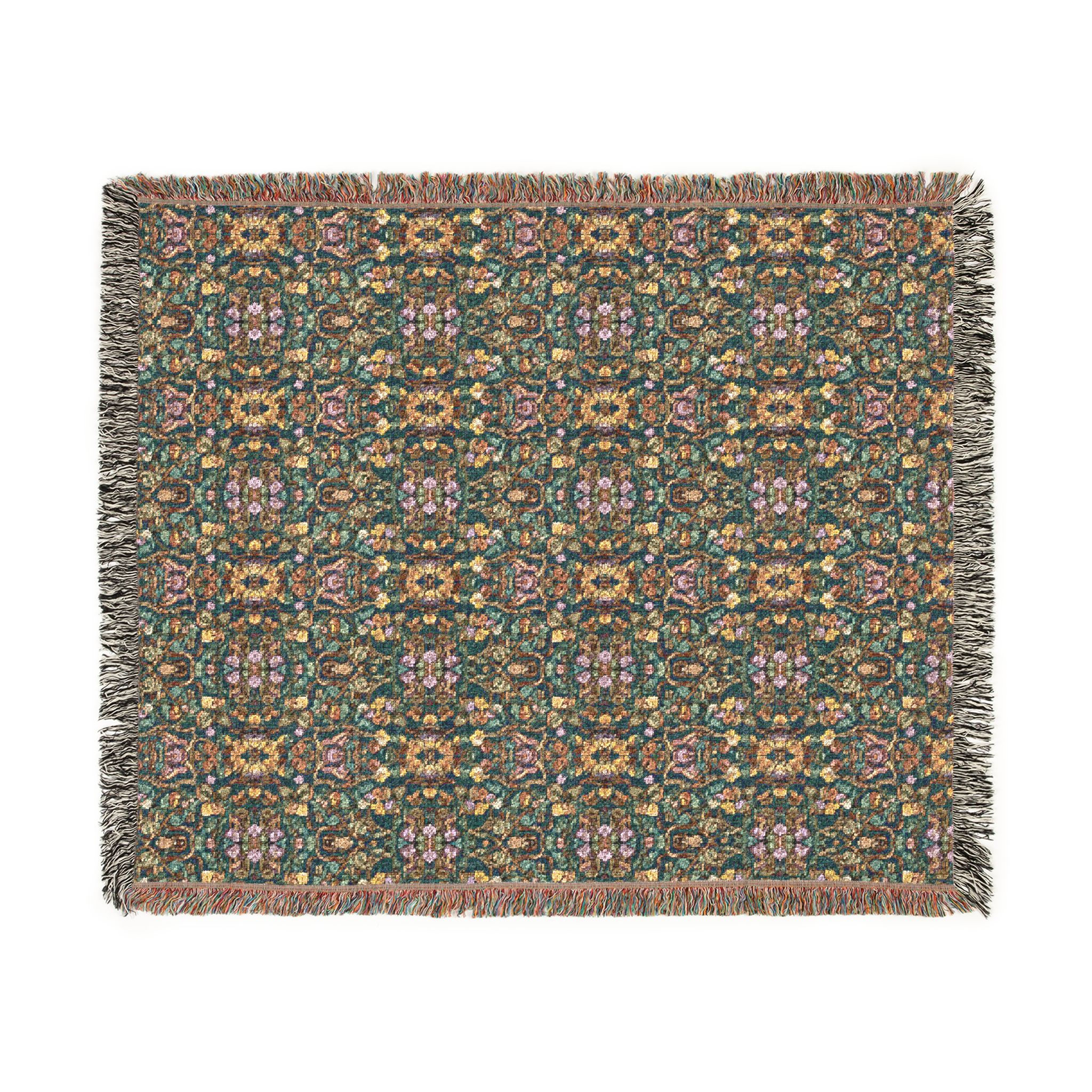 Multicolor Mosaic Pattern Woven Blanket | Retro Geometric Throw